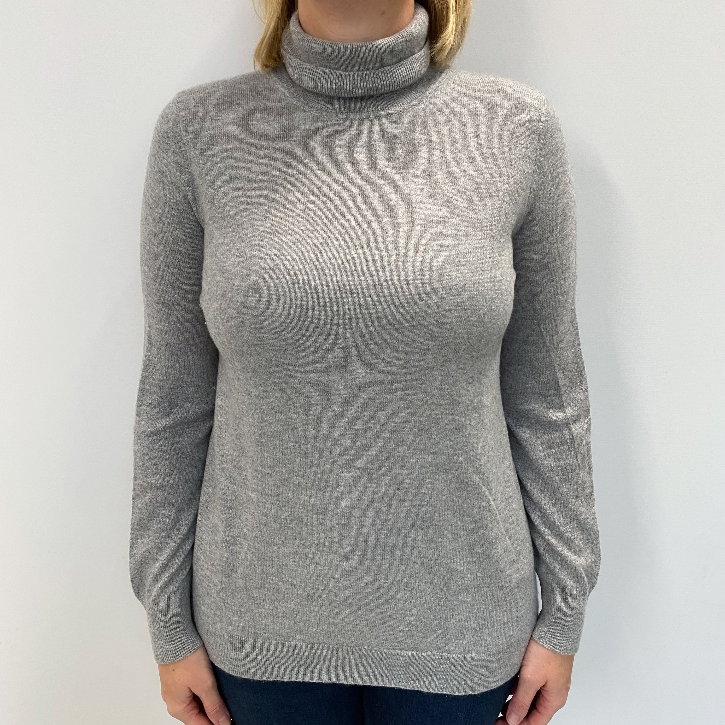 Smoke Grey Cashmere Polo Neck Jumper Large