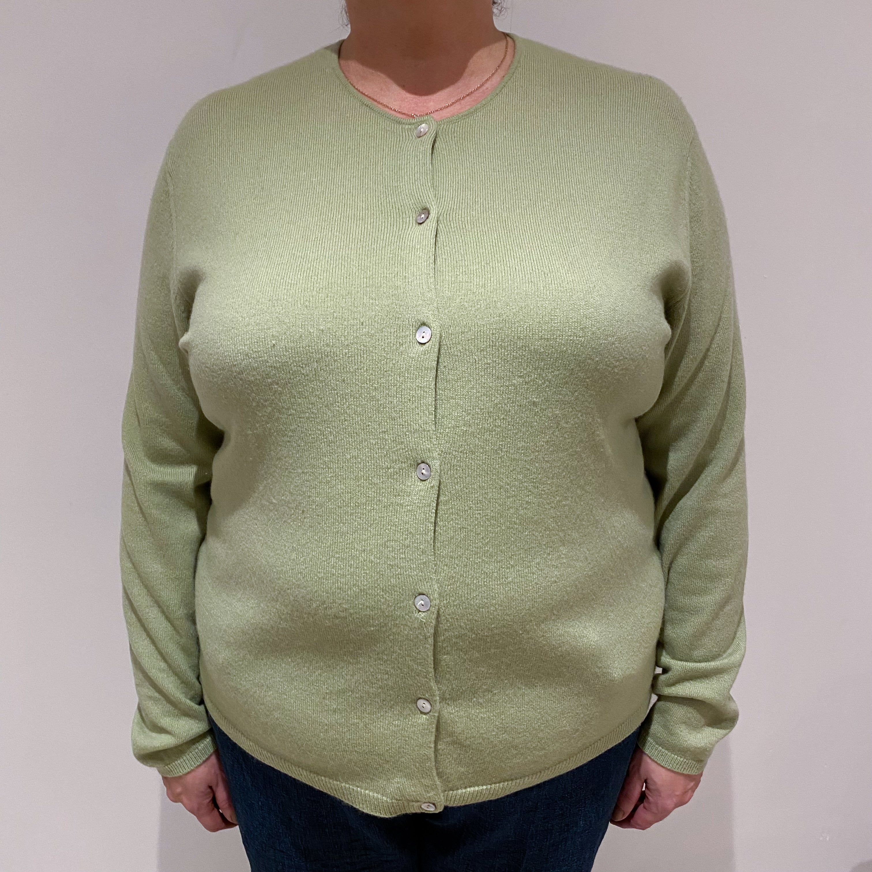 Pickle Green Cashmere Crew Cardigan Extra Large