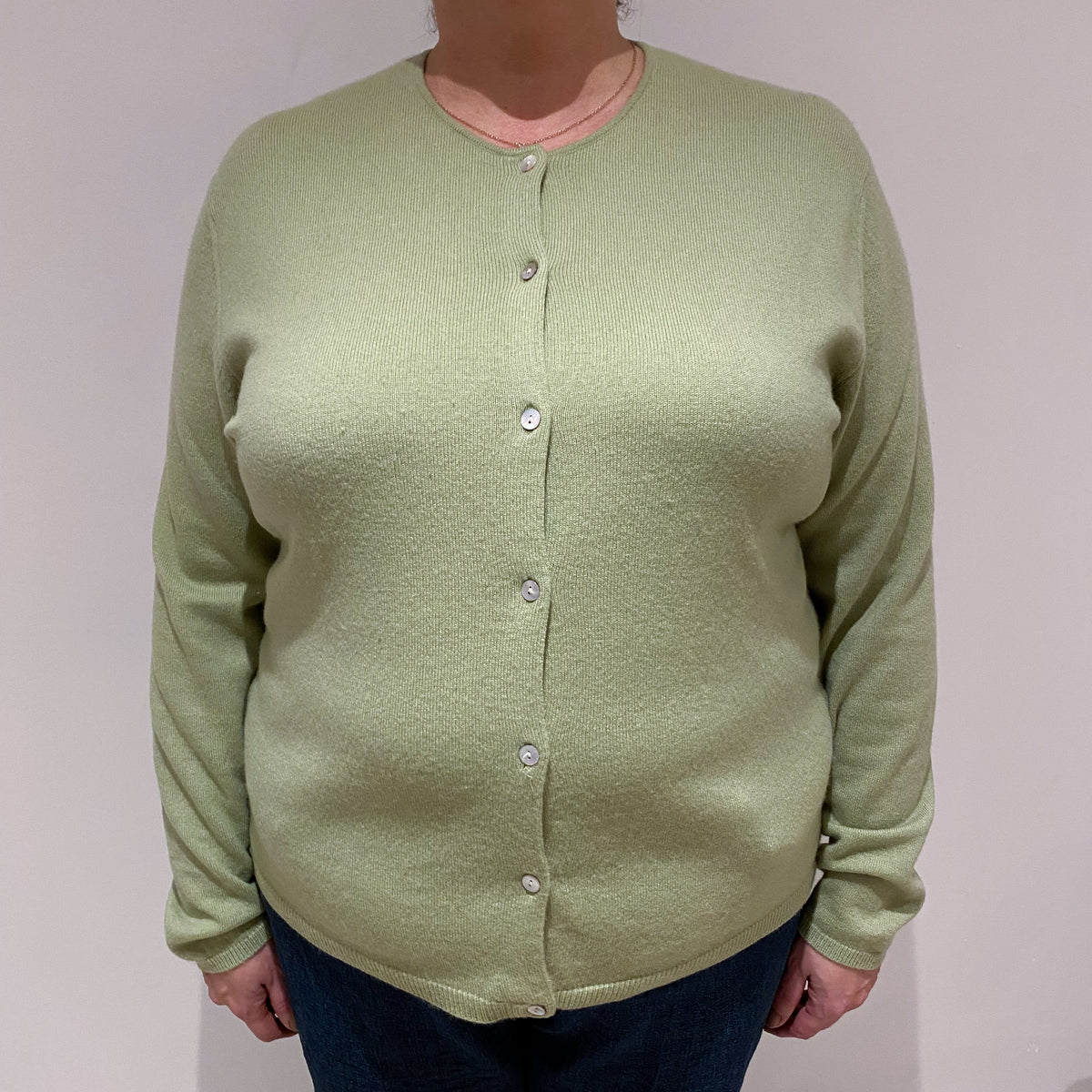 Pickle Green Cashmere Crew Cardigan Extra Large