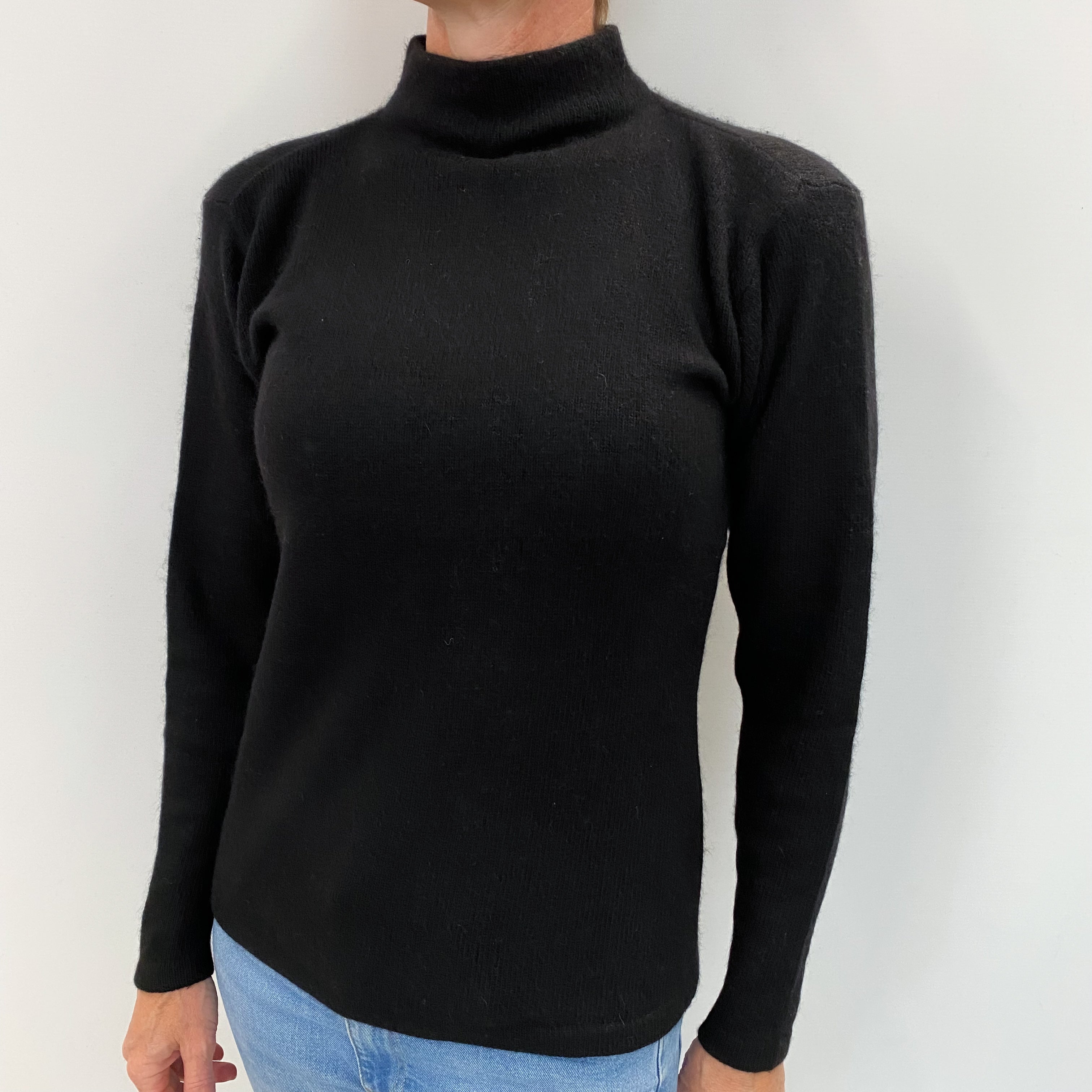 Neiman Marcus Black Cashmere Polo Neck Jumper Small