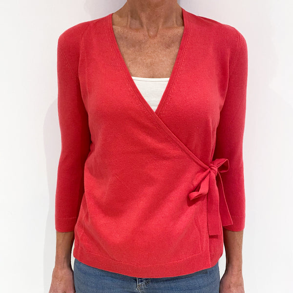 Strawberry Pink Cashmere Cross Over Cardigan Small