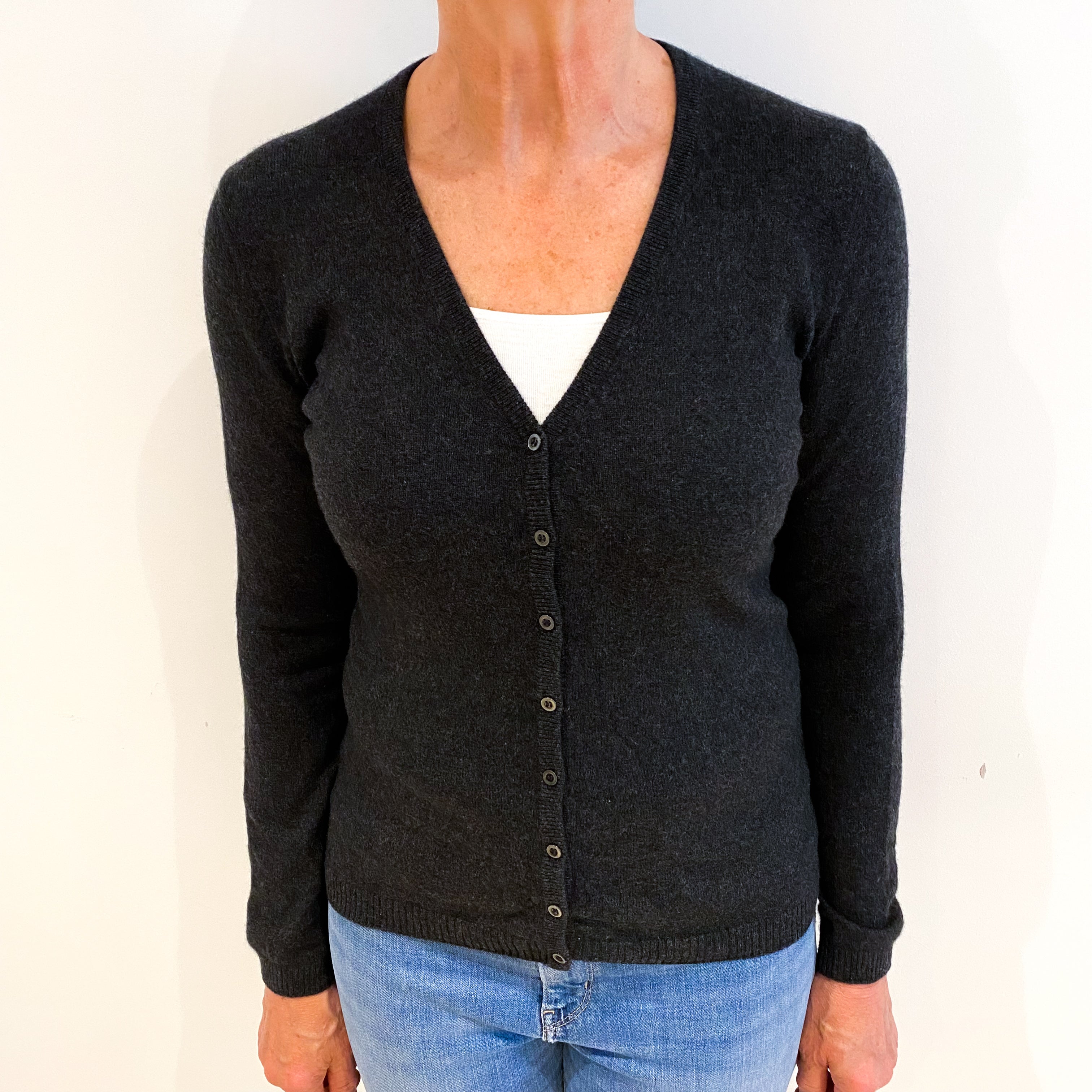 Charcoal Grey Cashmere V Neck Cardigan Medium