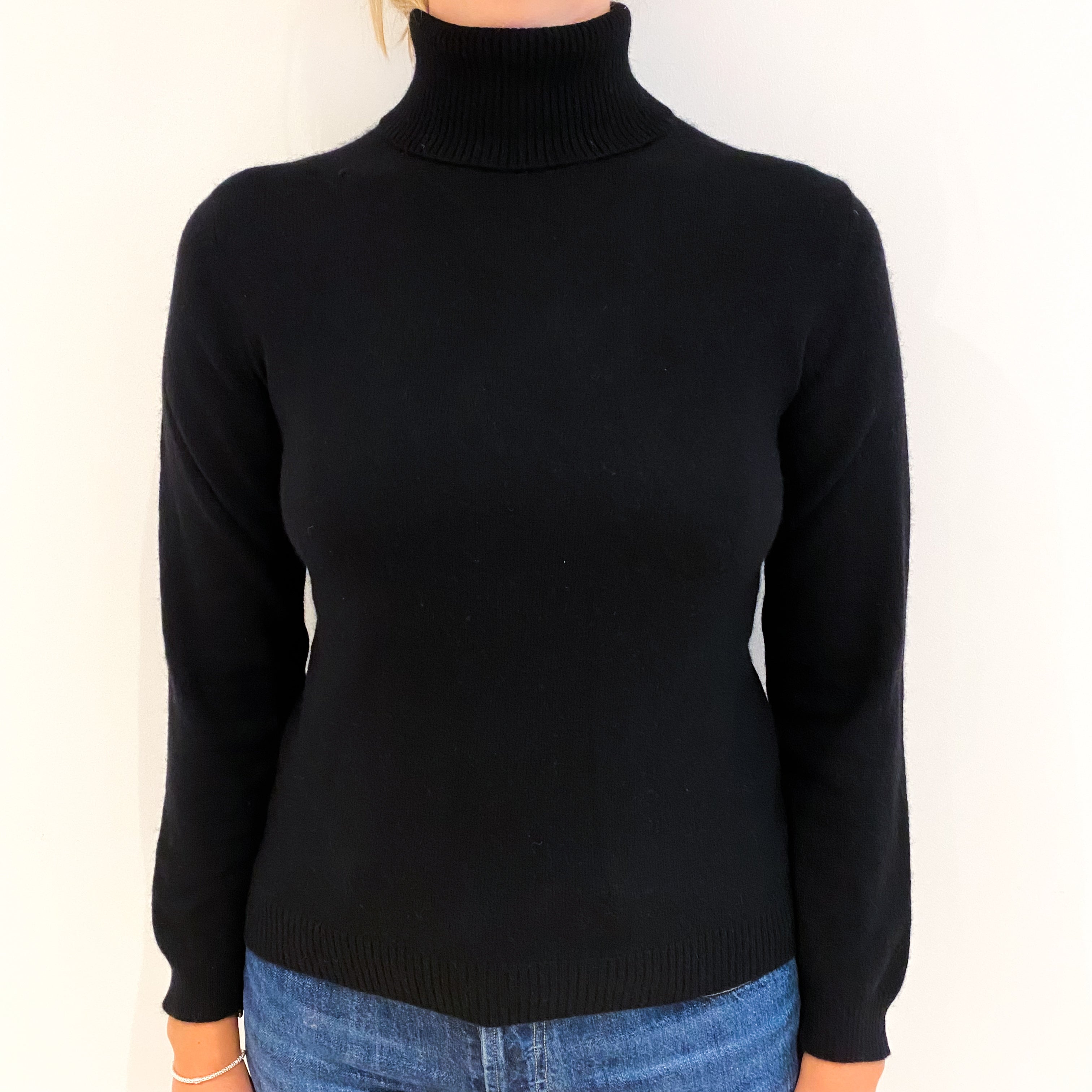 Black Cashmere Polo Neck Jumper Small