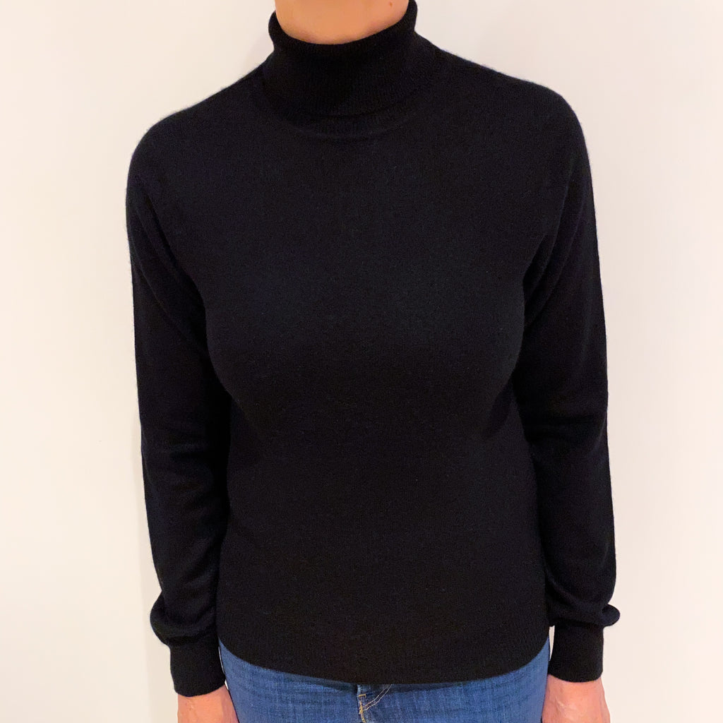 Black Cashmere Polo Neck Jumper Medium