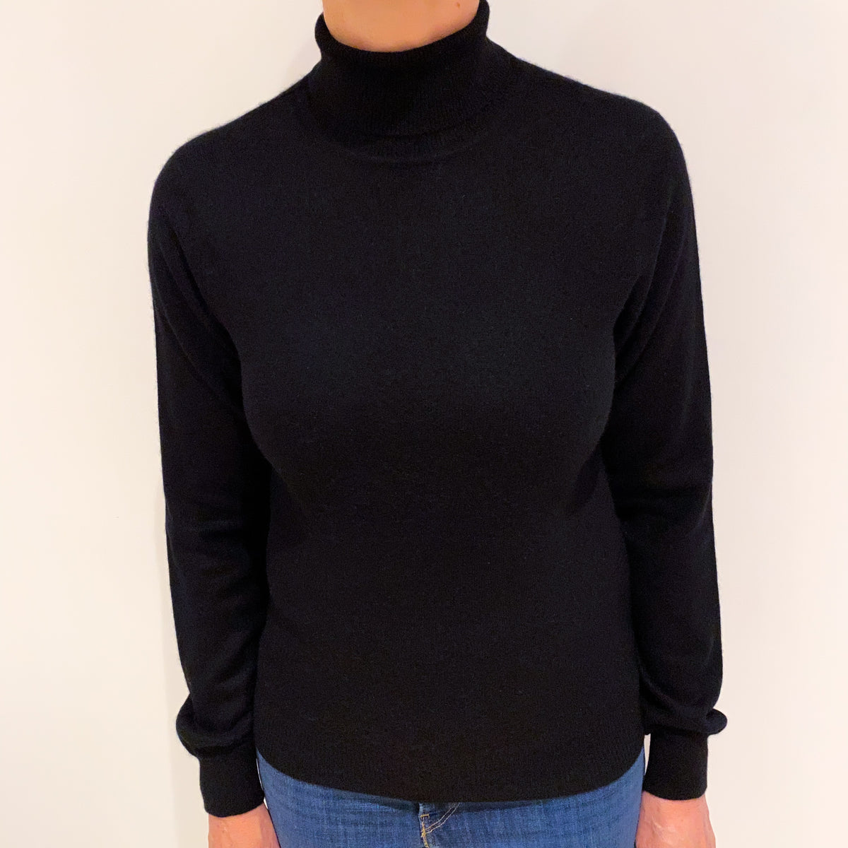 Black Cashmere Polo Neck Jumper Medium
