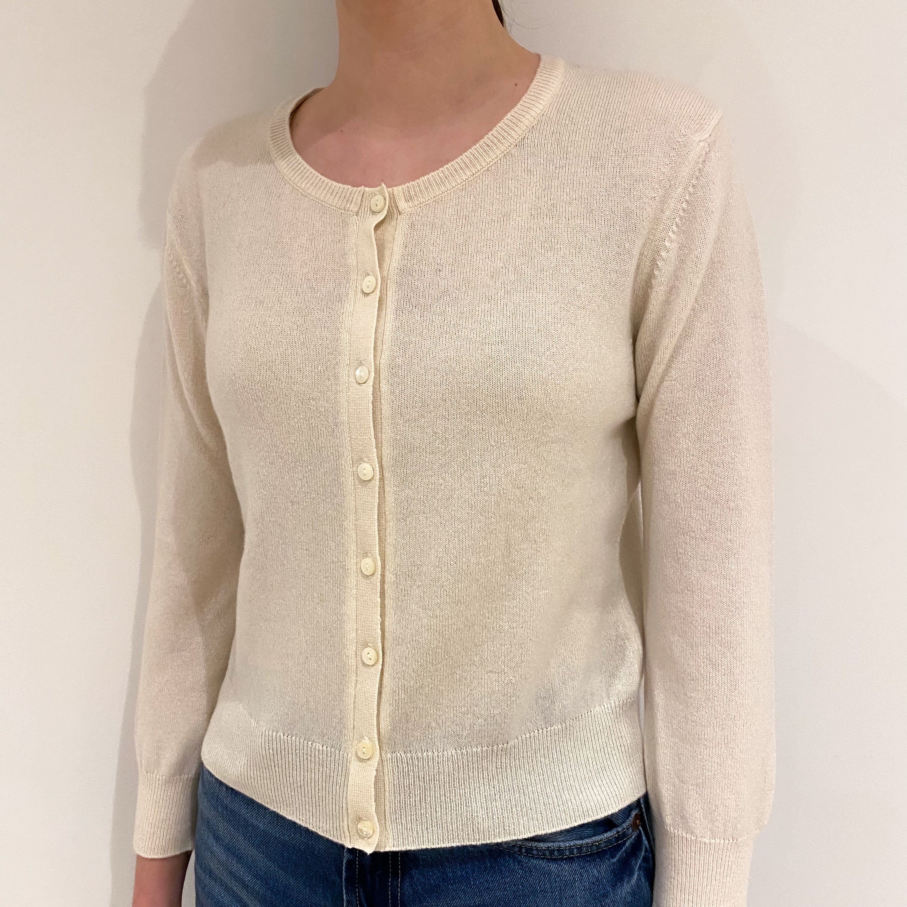 Vanilla Cream Cashmere Crew Neck Cardigan Extra Small