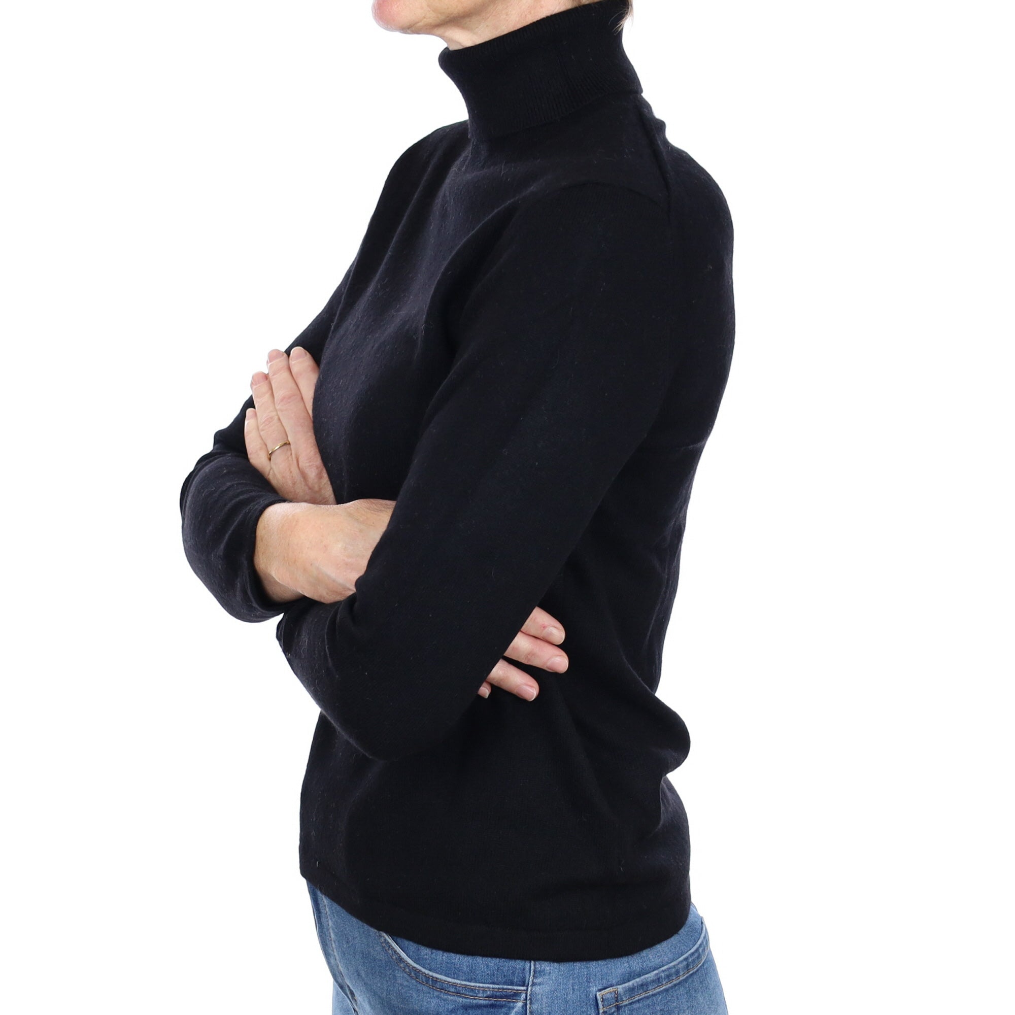 Black Cashmere Polo Neck Jumper Small
