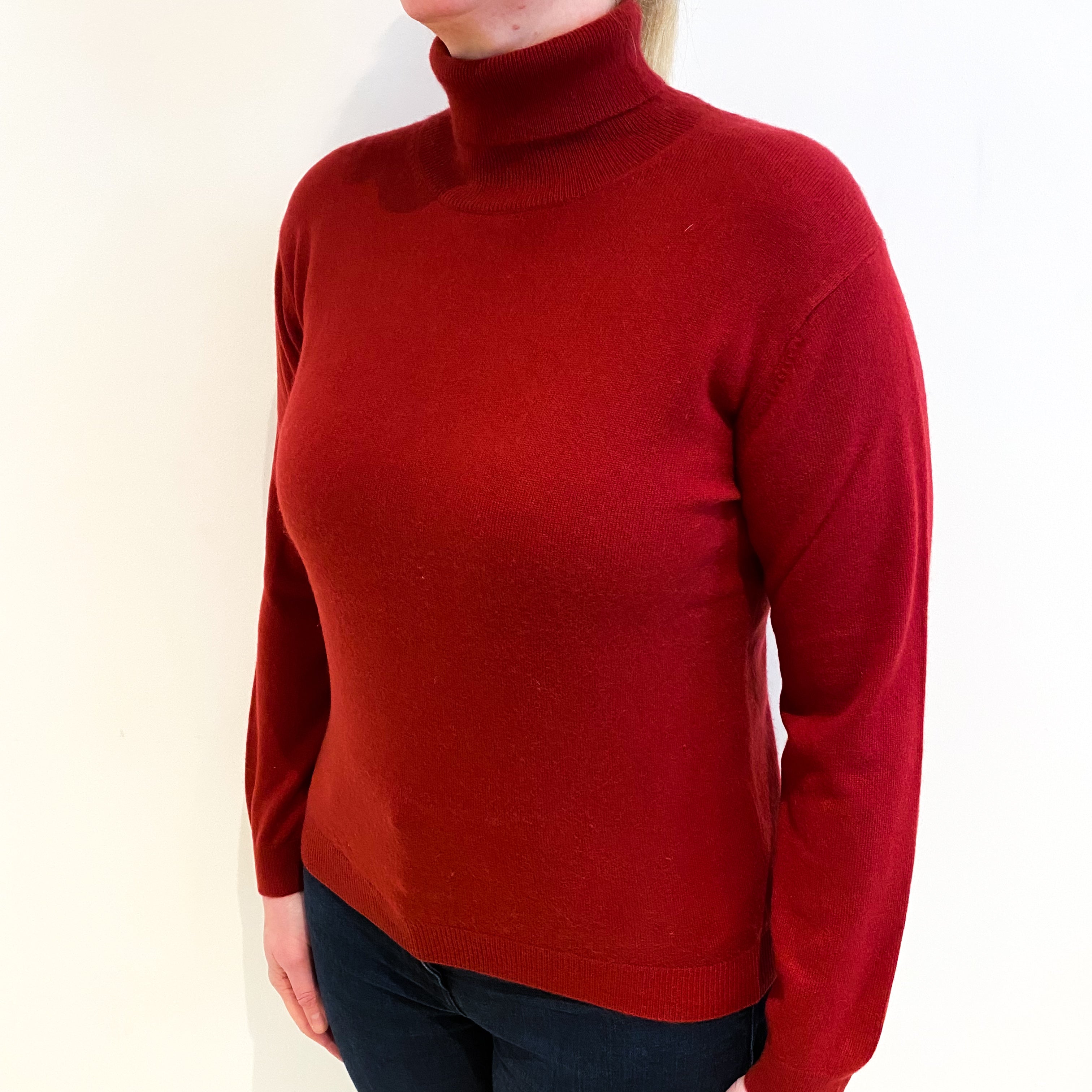 Crimson Red Cashmere Polo Neck Jumper Large