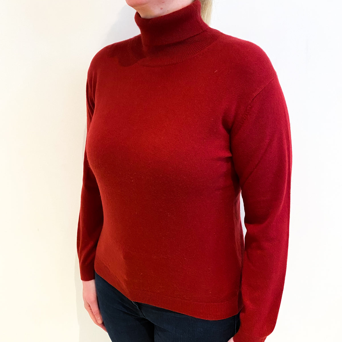 Crimson Red Cashmere Polo Neck Jumper Large
