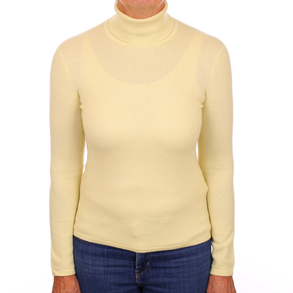 Primrose Yellow Cashmere Polo Neck Jumper Medium