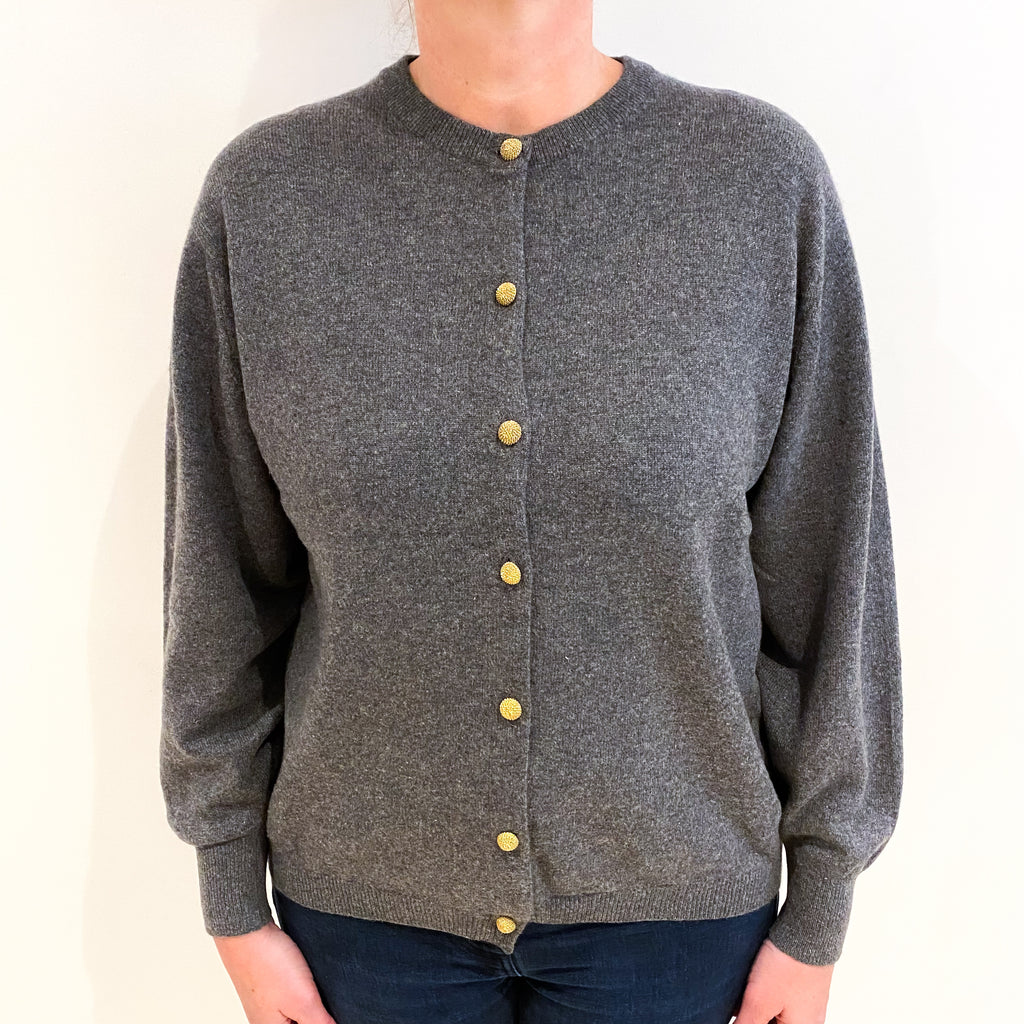 Slate Grey Cashmere Crew Neck Cardigan Large