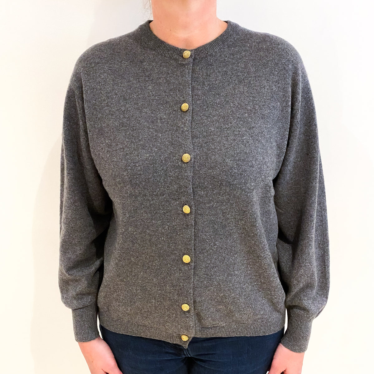 Slate Grey Cashmere Crew Neck Cardigan Large