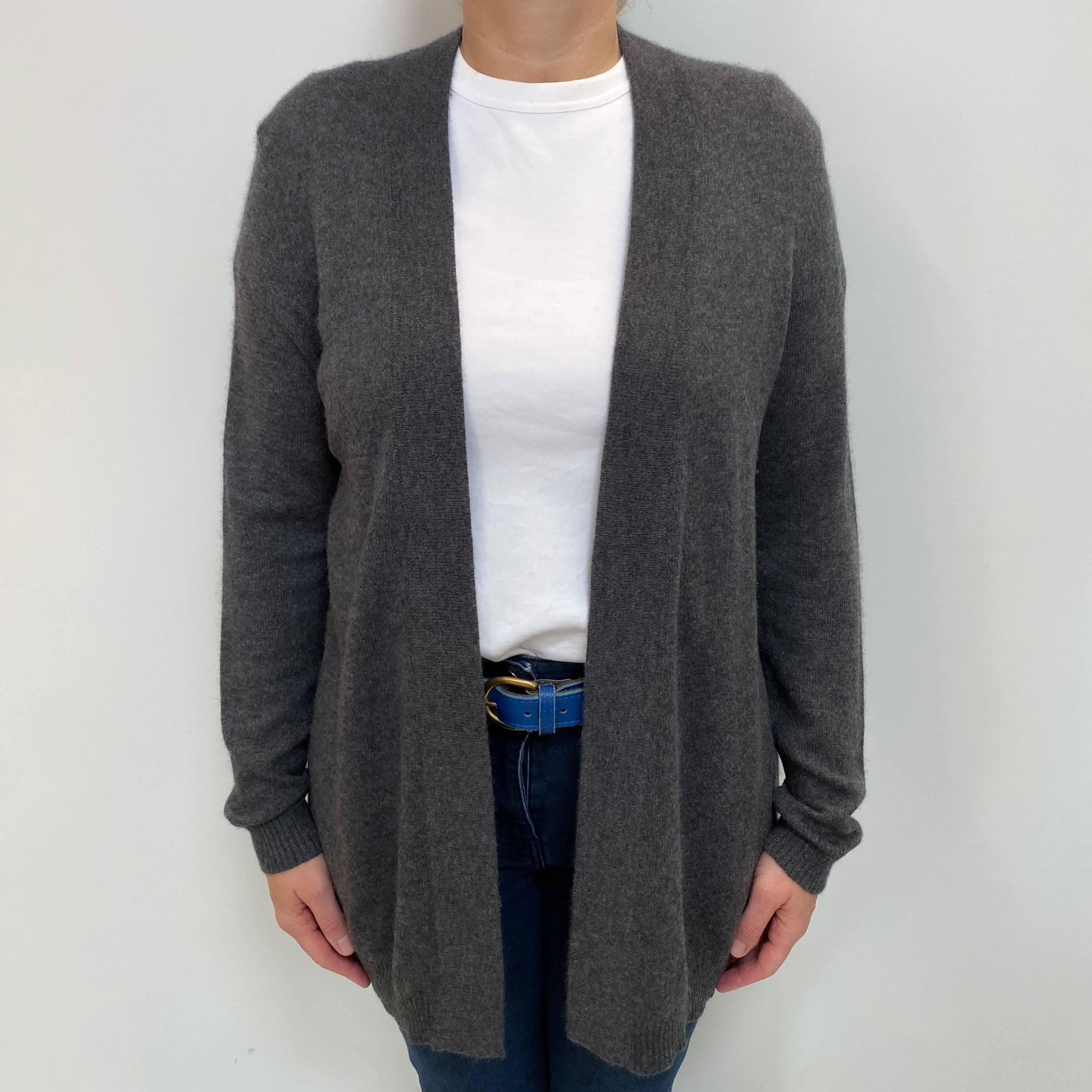Slate Grey Cashmere Edge to Edge Cardigan Large