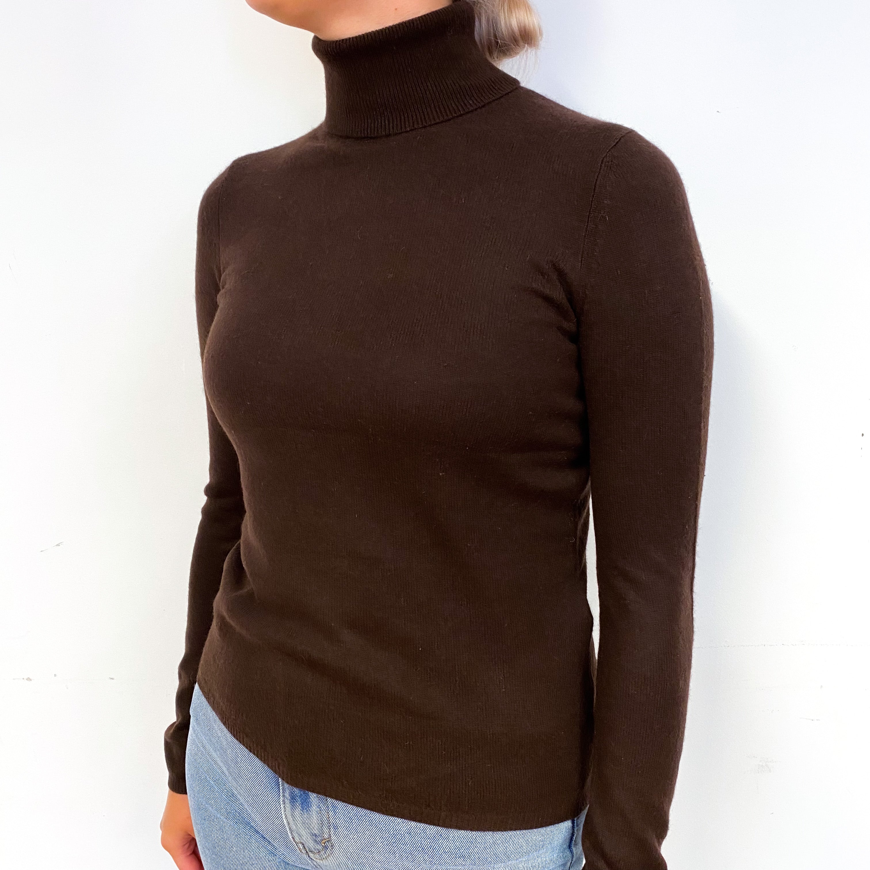 Chocolate Brown Cashmere Polo Neck Jumper Small