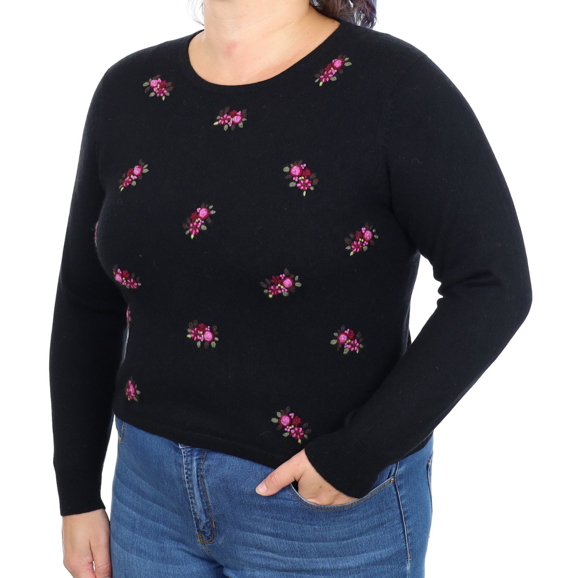 Black Embroidered Cashmere Crew Neck Jumper Large