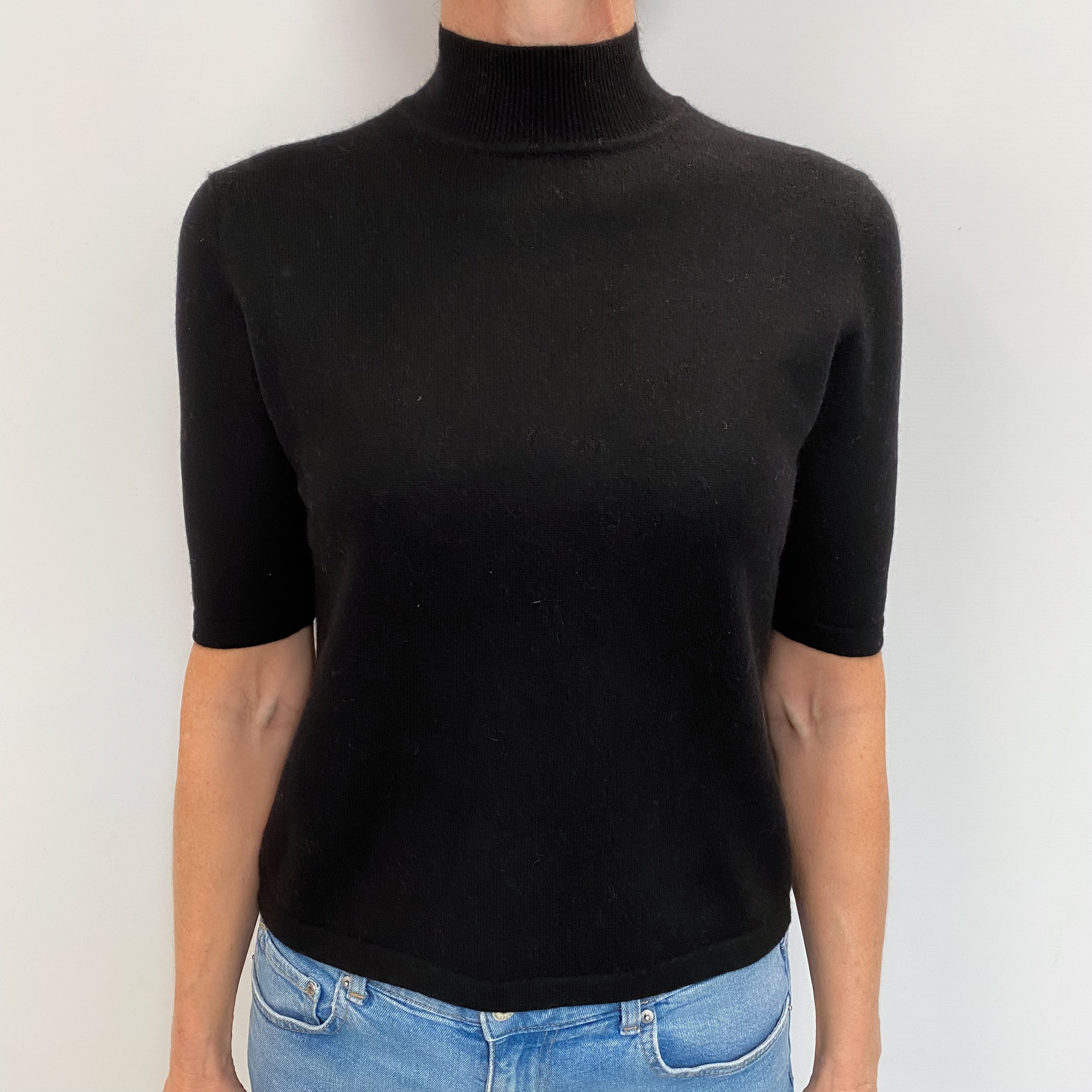 Black Cashmere Turtle Neck Short Sleeved Jumper Small