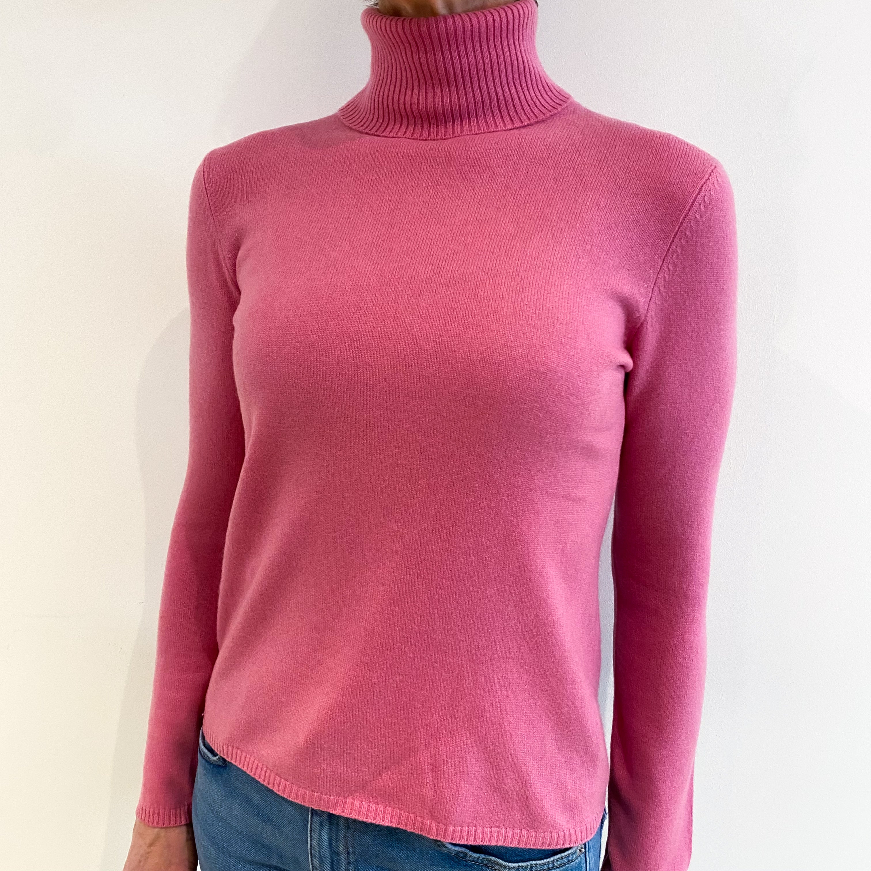 Rose Pink Cashmere Polo Neck Jumper Small