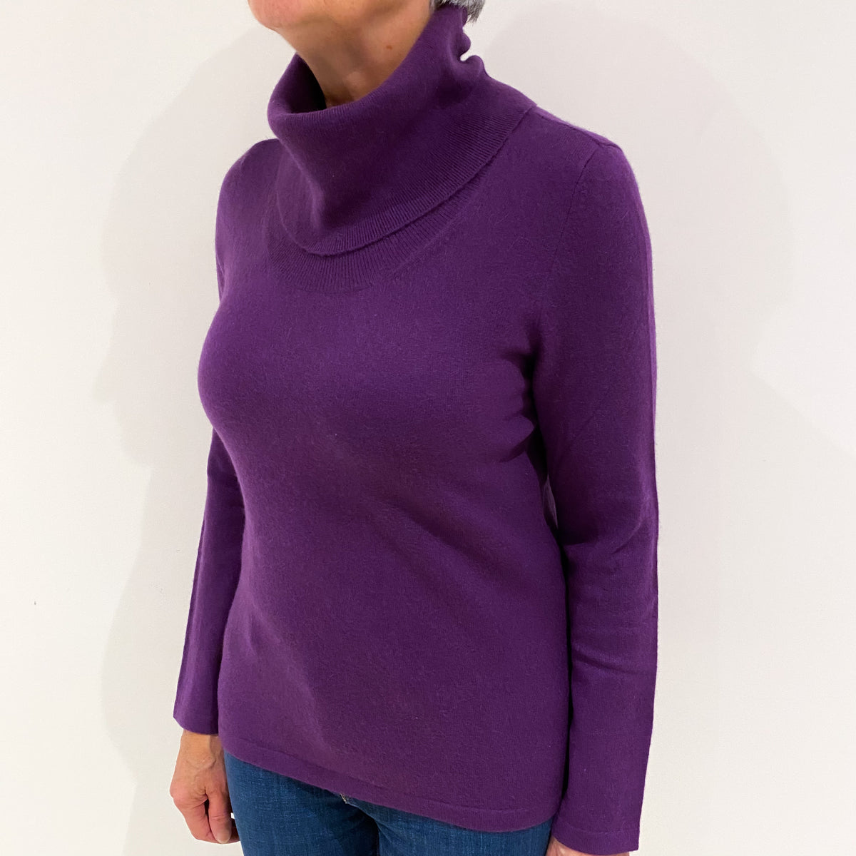 Violet Purple Cashmere Polo Neck Jumper Medium