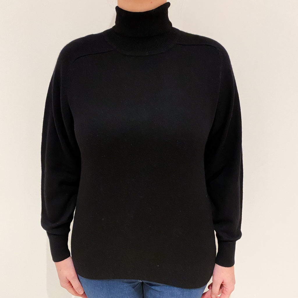 Black Cashmere Polo Neck Jumper Large