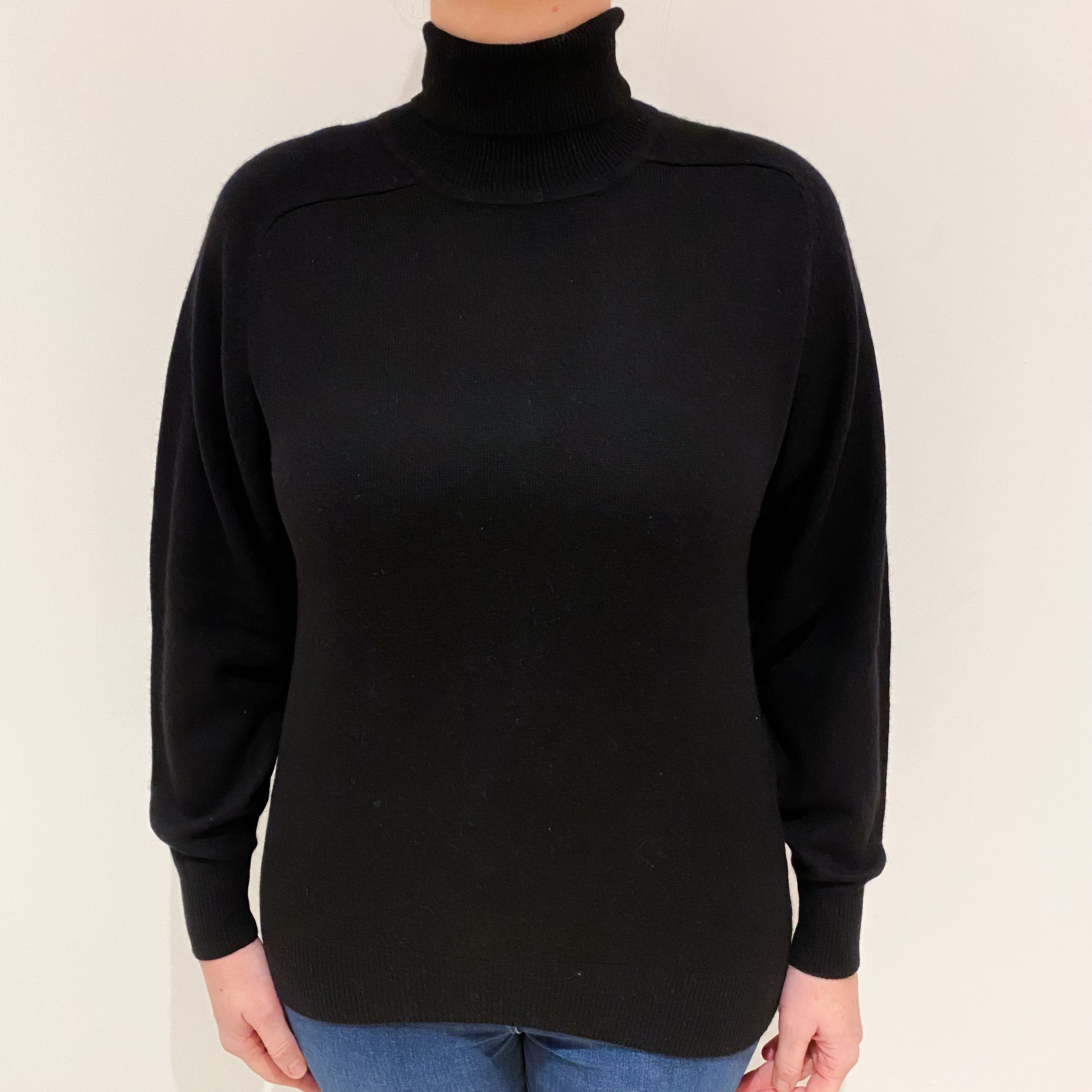 Black Cashmere Polo Neck Jumper Large