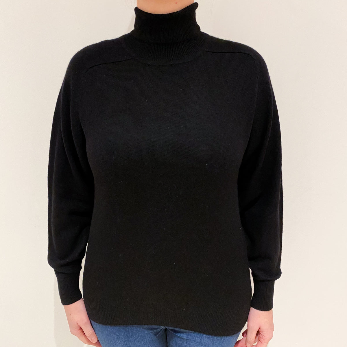 Black Cashmere Polo Neck Jumper Large