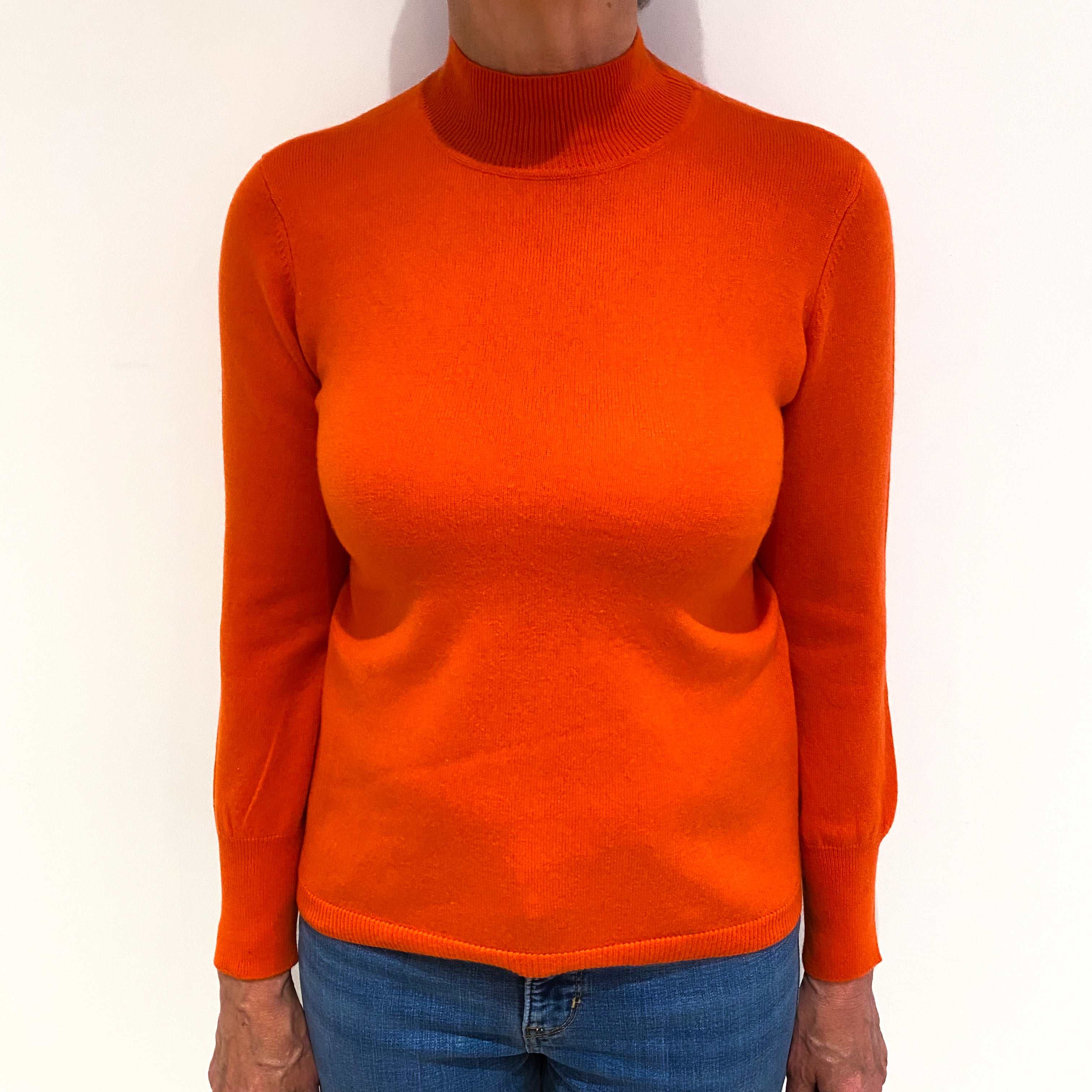 Tangerine Orange Cashmere Turtle Neck Jumper Medium