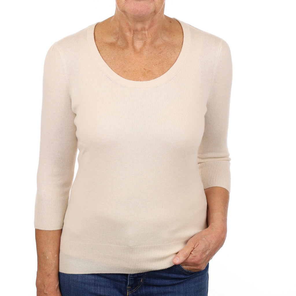Soft Beige Cashmere Scoop Neck Jumper Medium