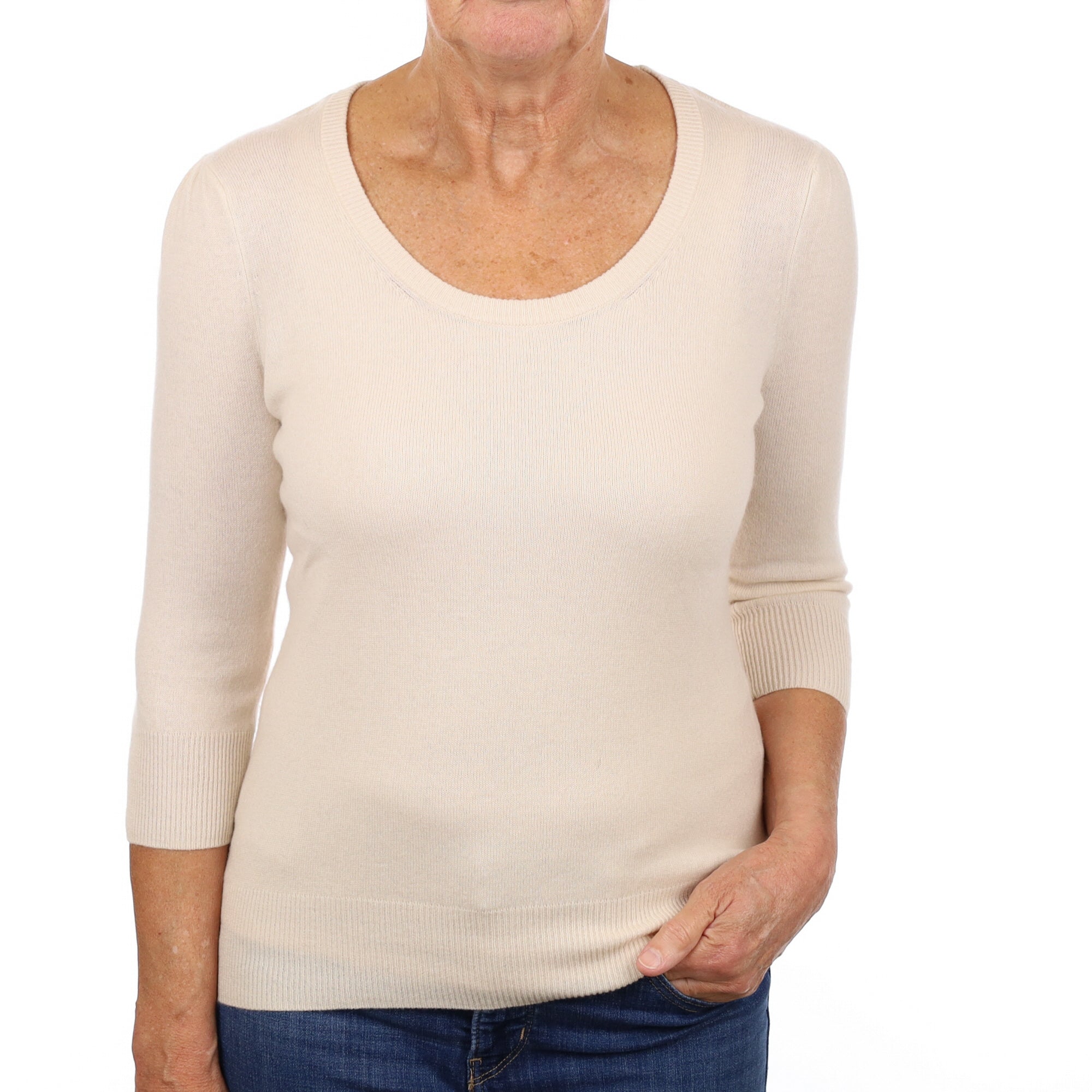 Soft Beige Cashmere Scoop Neck Jumper Medium