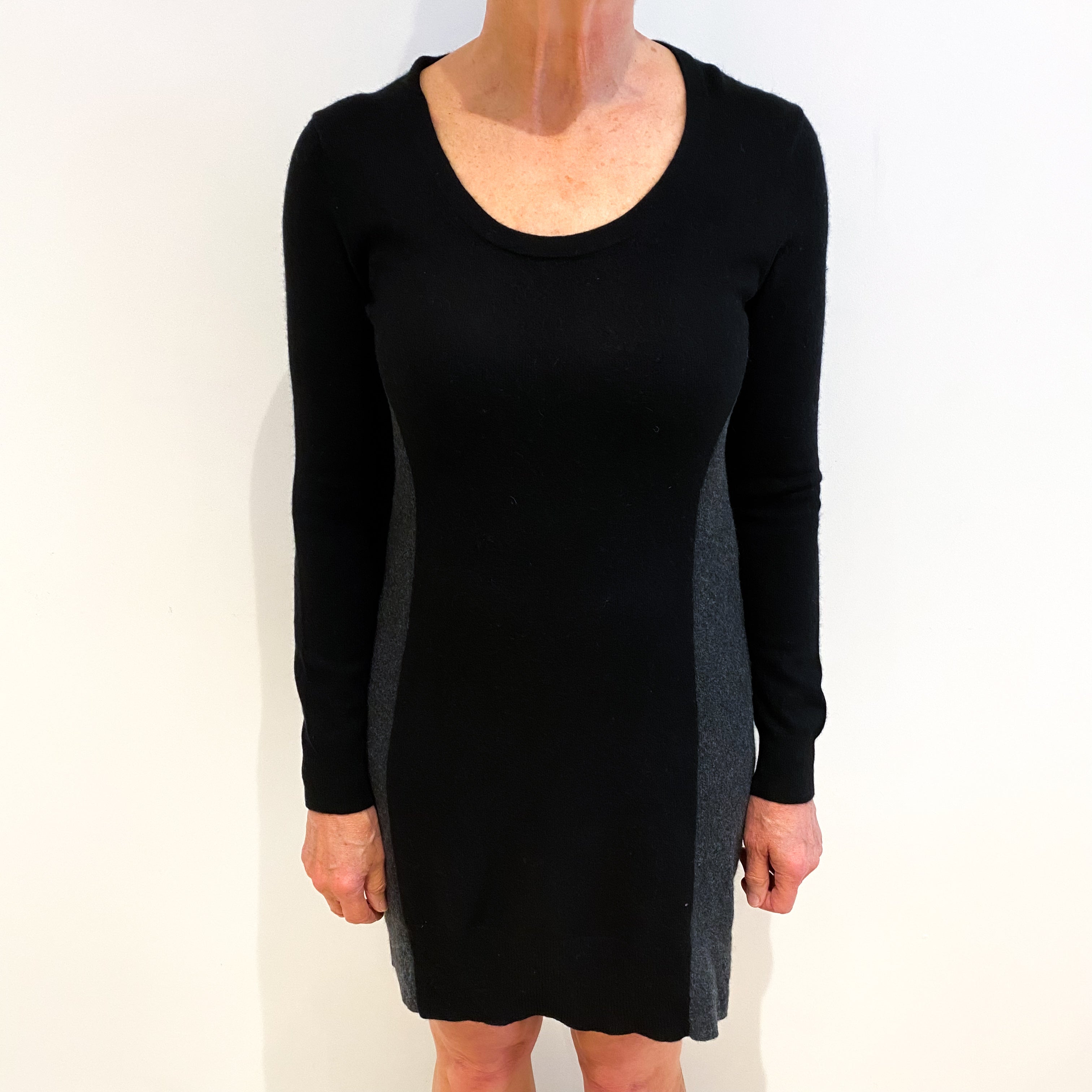 Black and Grey Cashmere Scoop Neck Dress Medium
