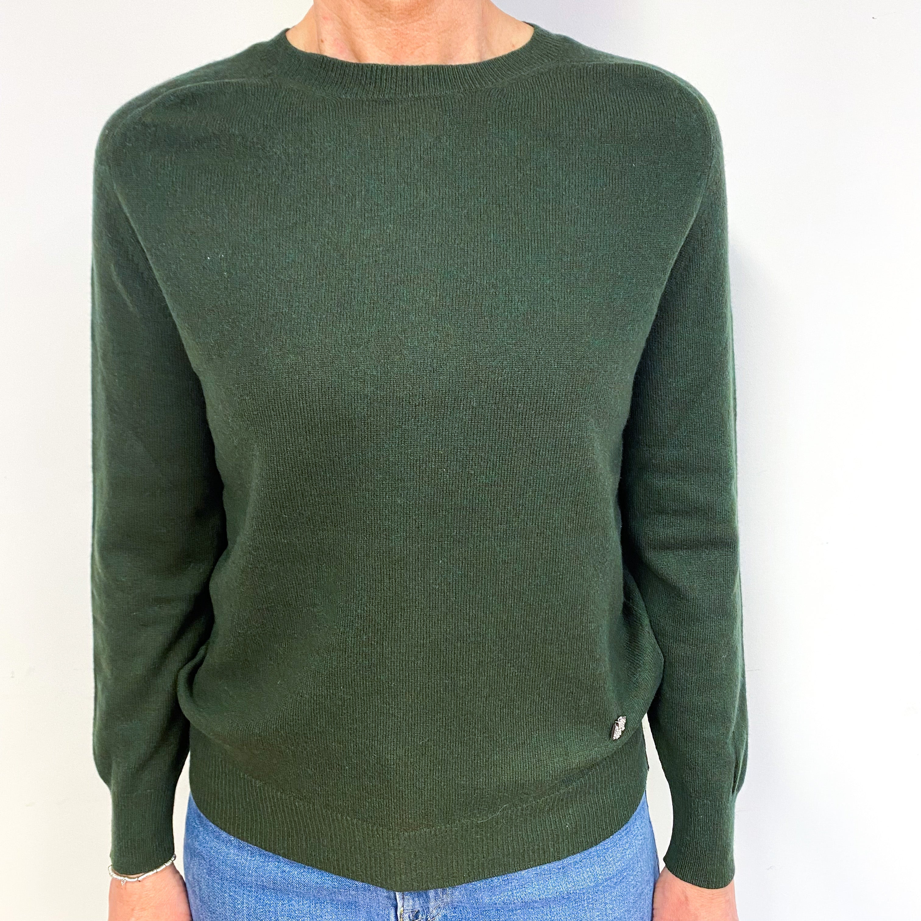 Deep Khaki Green Cashmere Crew Neck Jumper Medium