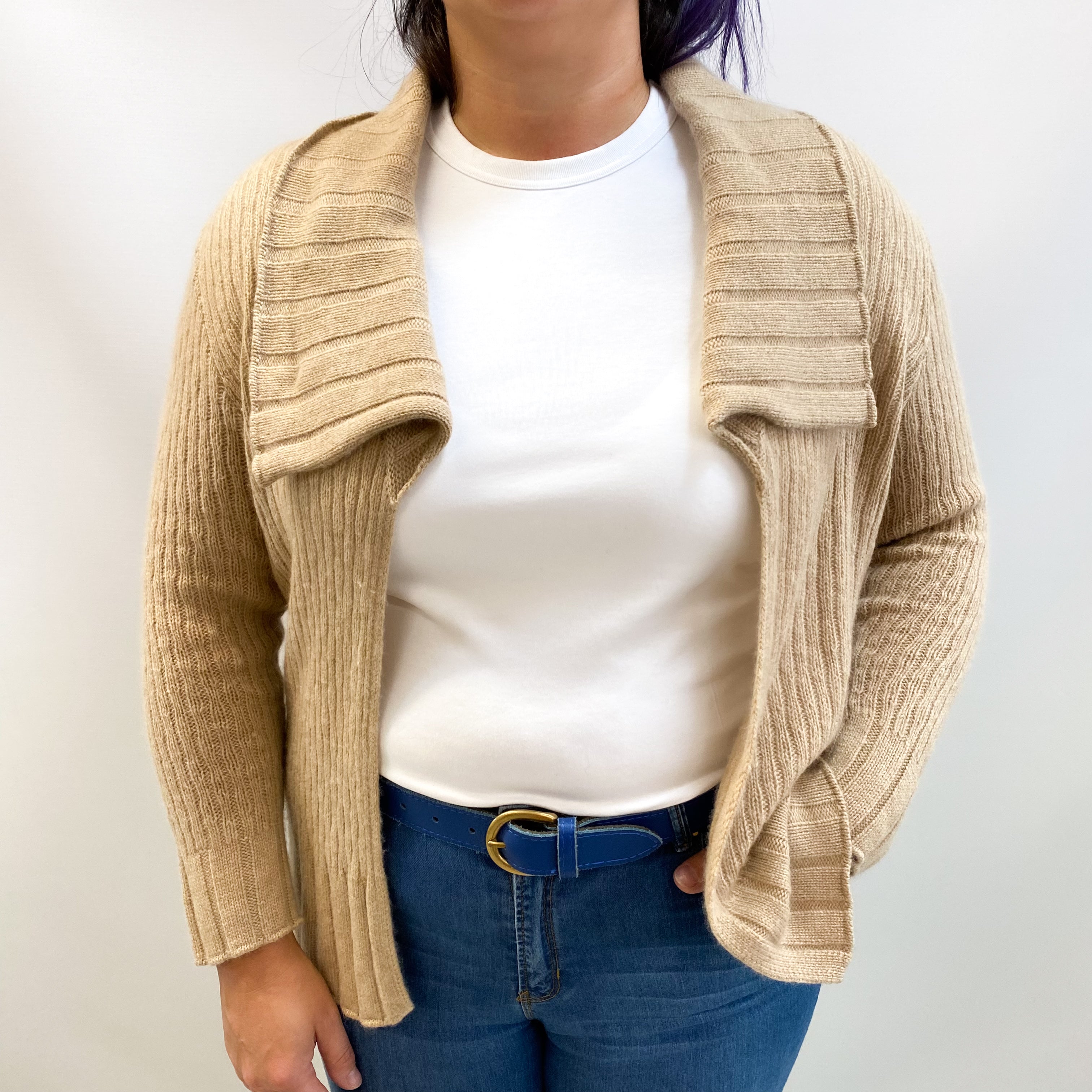 Caramel Brown Cashmere Edge To Edge Cardigan Large