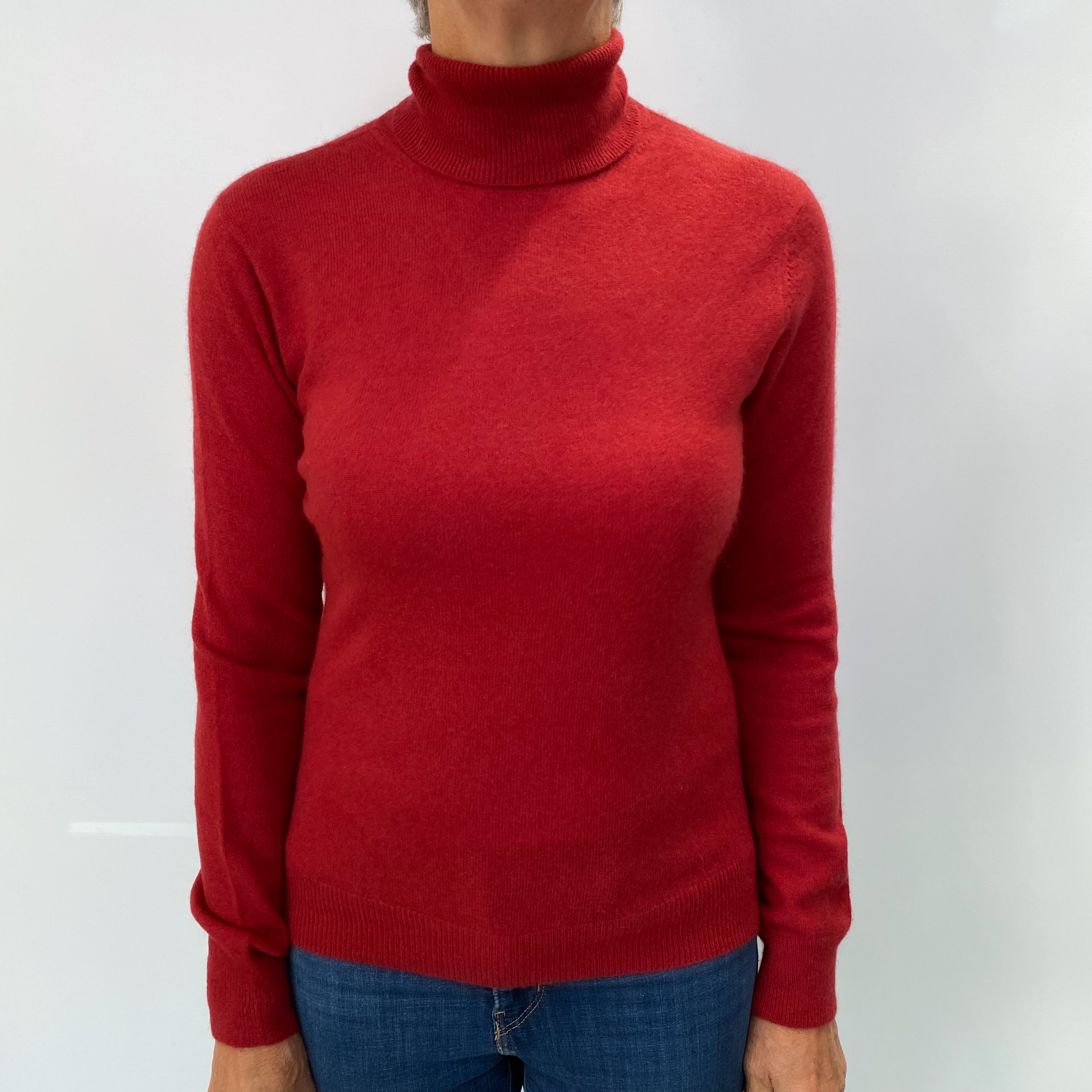 Brick Red Cashmere Polo Neck Jumper Medium