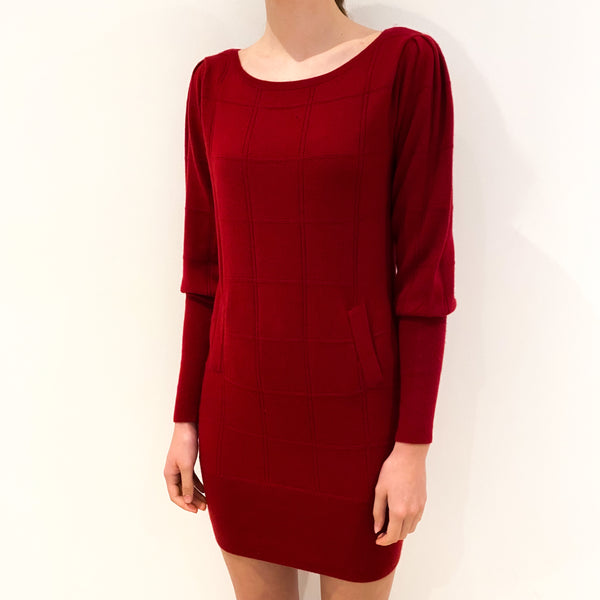 Scarlet Red Checked Pattern Cashmere Dress Extra Small