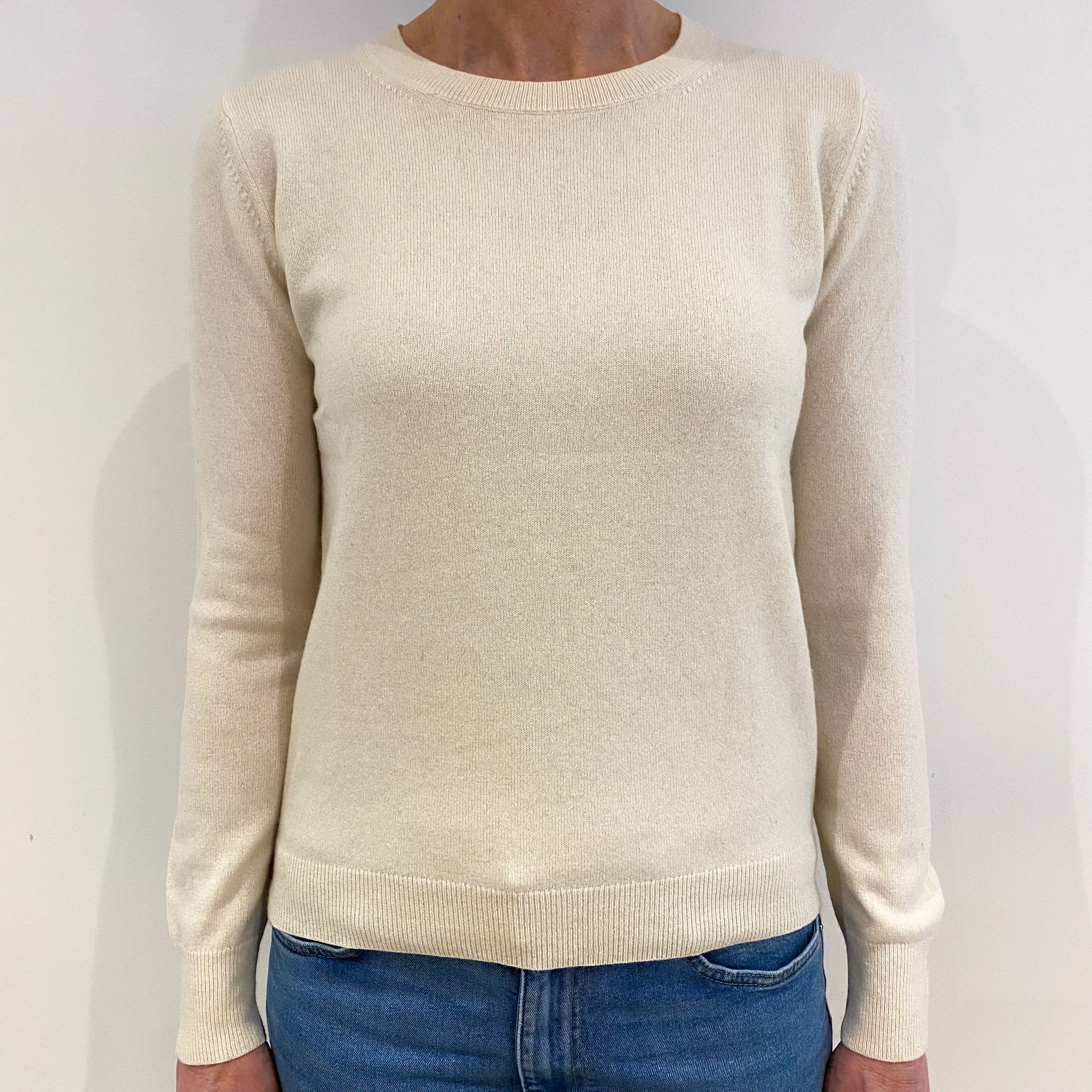 Vanilla Cream Cashmere Crew Neck Jumper Small