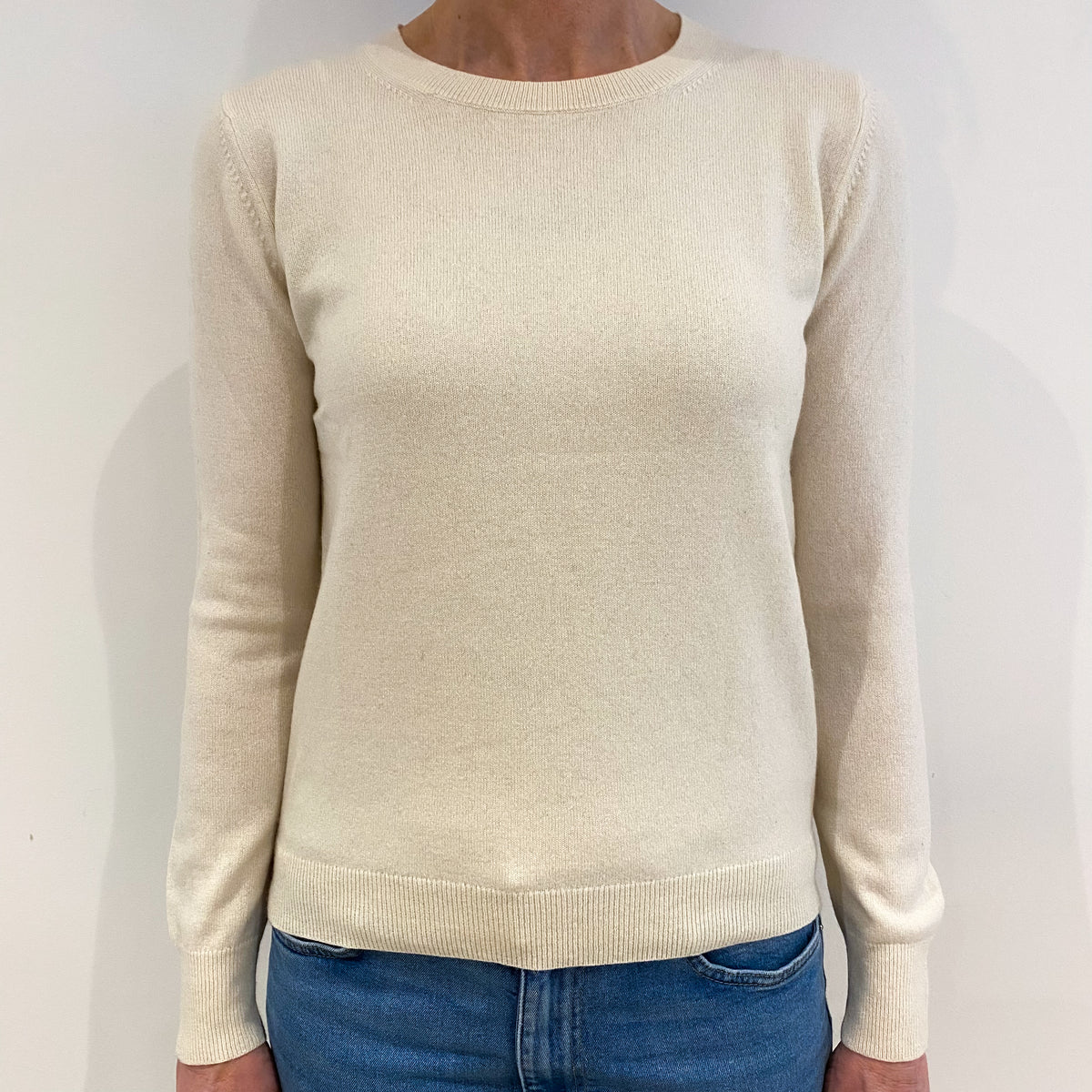 Vanilla Cream Cashmere Crew Neck Jumper Small
