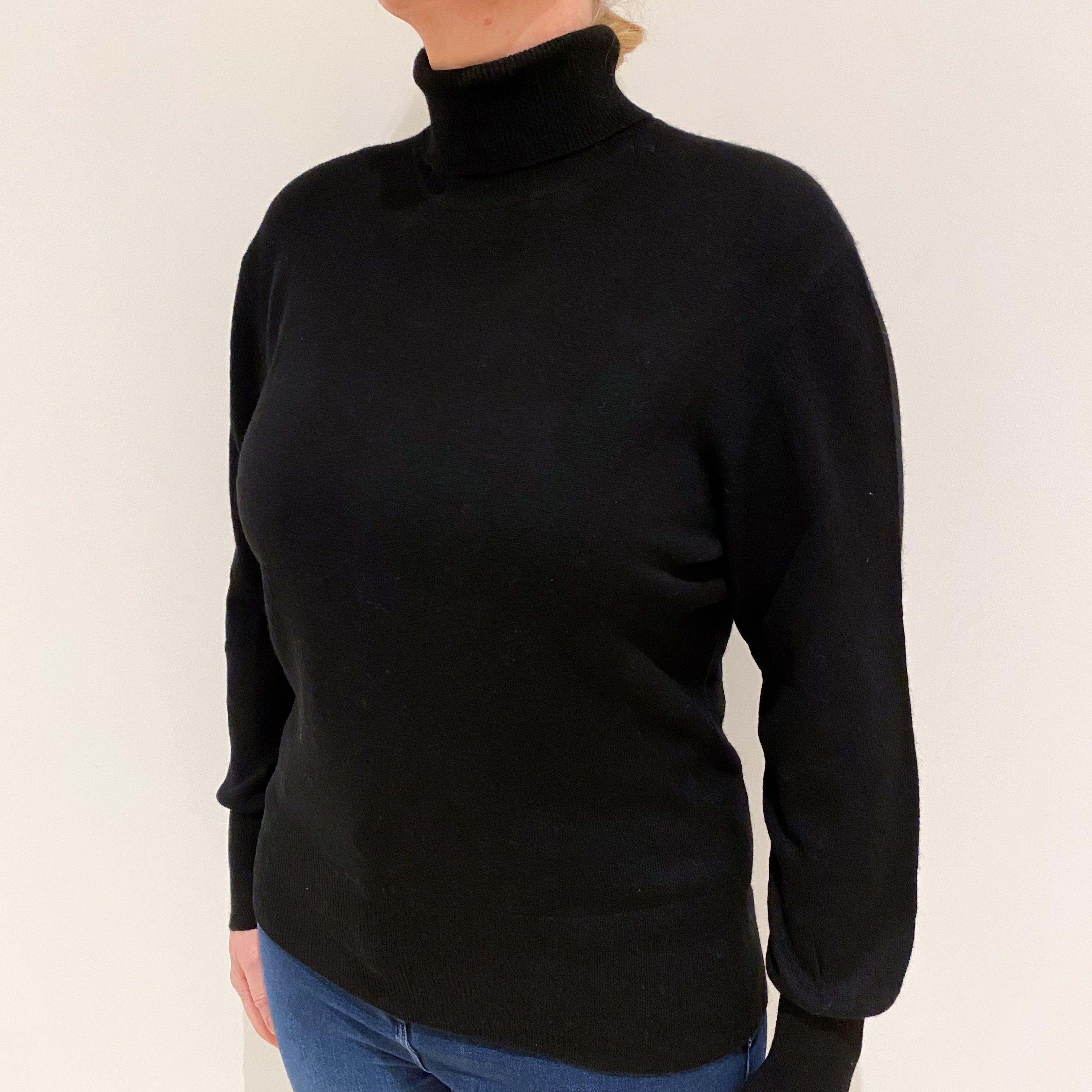 Black Cashmere Polo Neck Jumper Large
