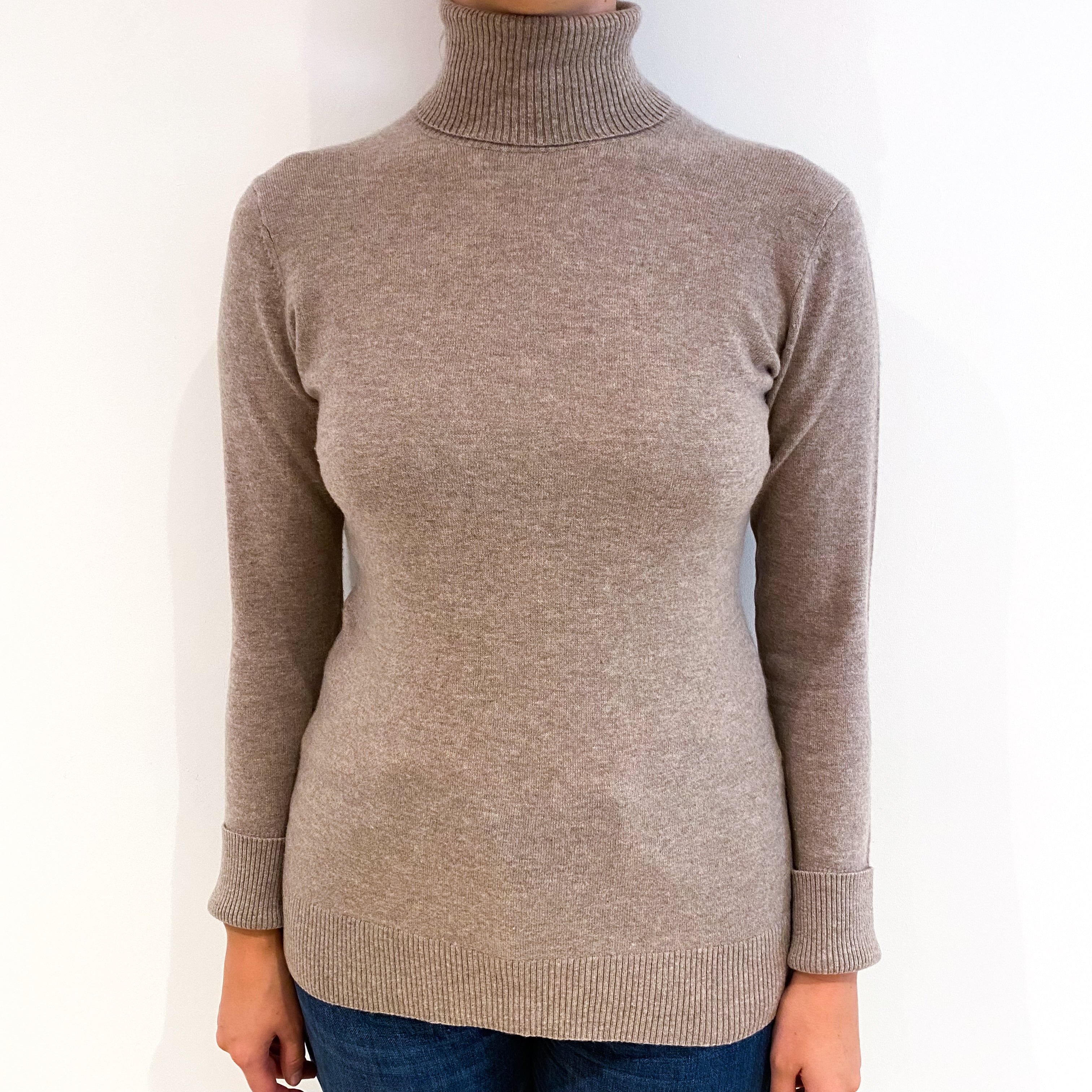 Mink Brown Cashmere Polo Neck Jumper Small