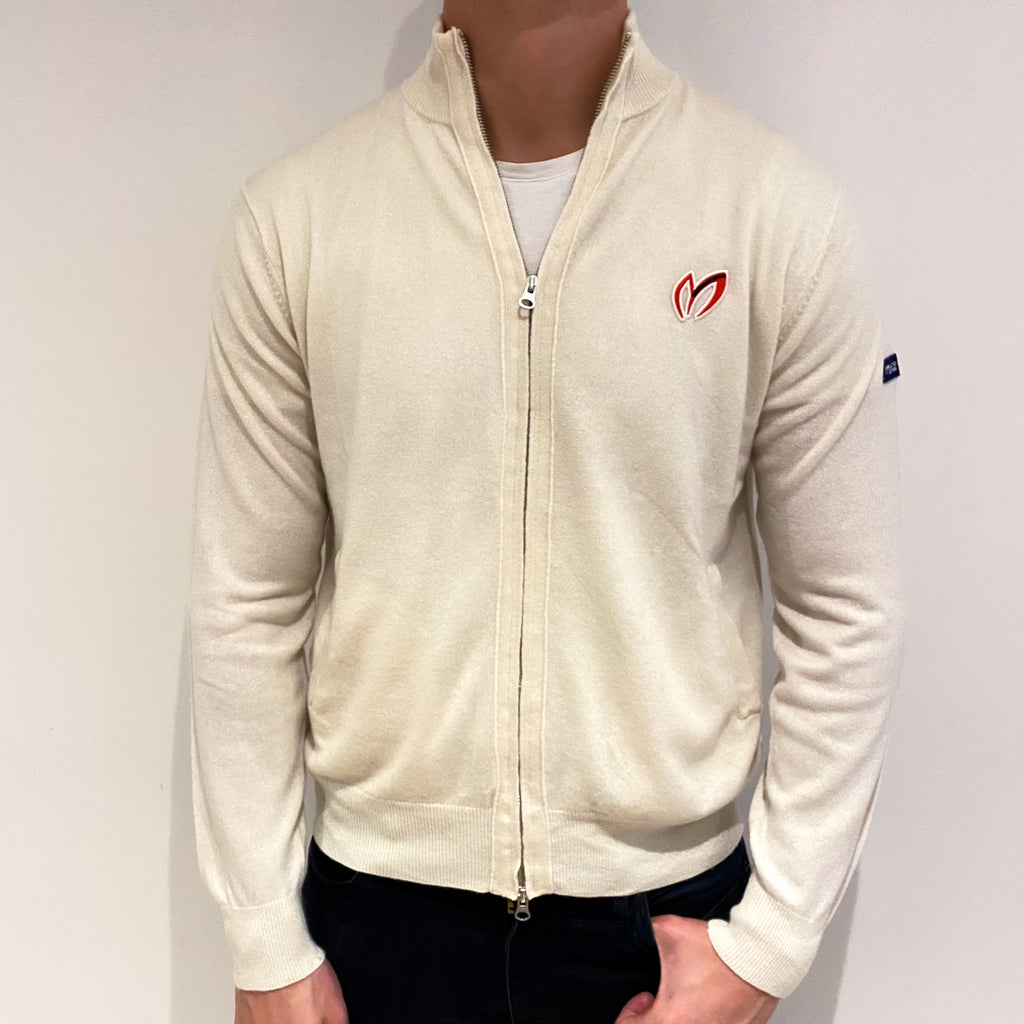 Men's Ivory Cashmere Turtle Neck Cardigan XL