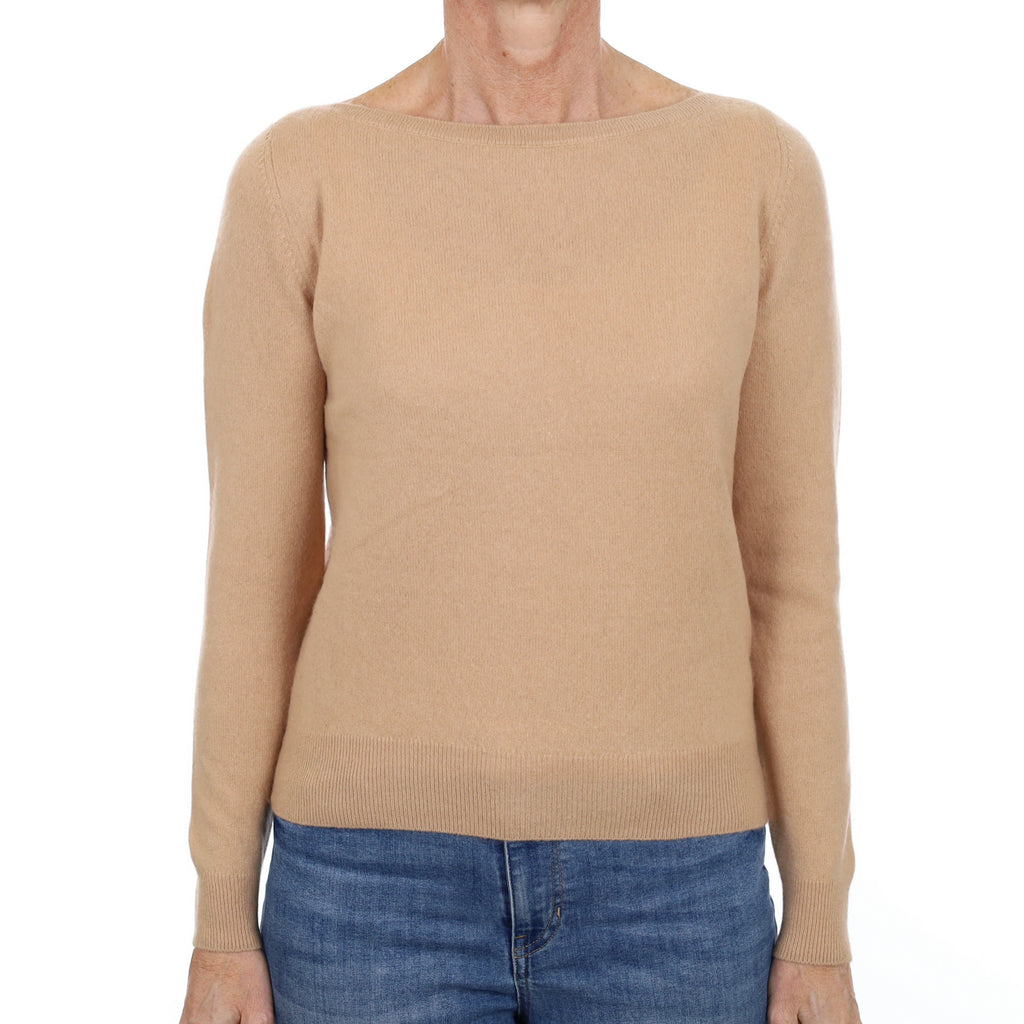 Buff Beige Cashmere Boat Neck Jumper Small