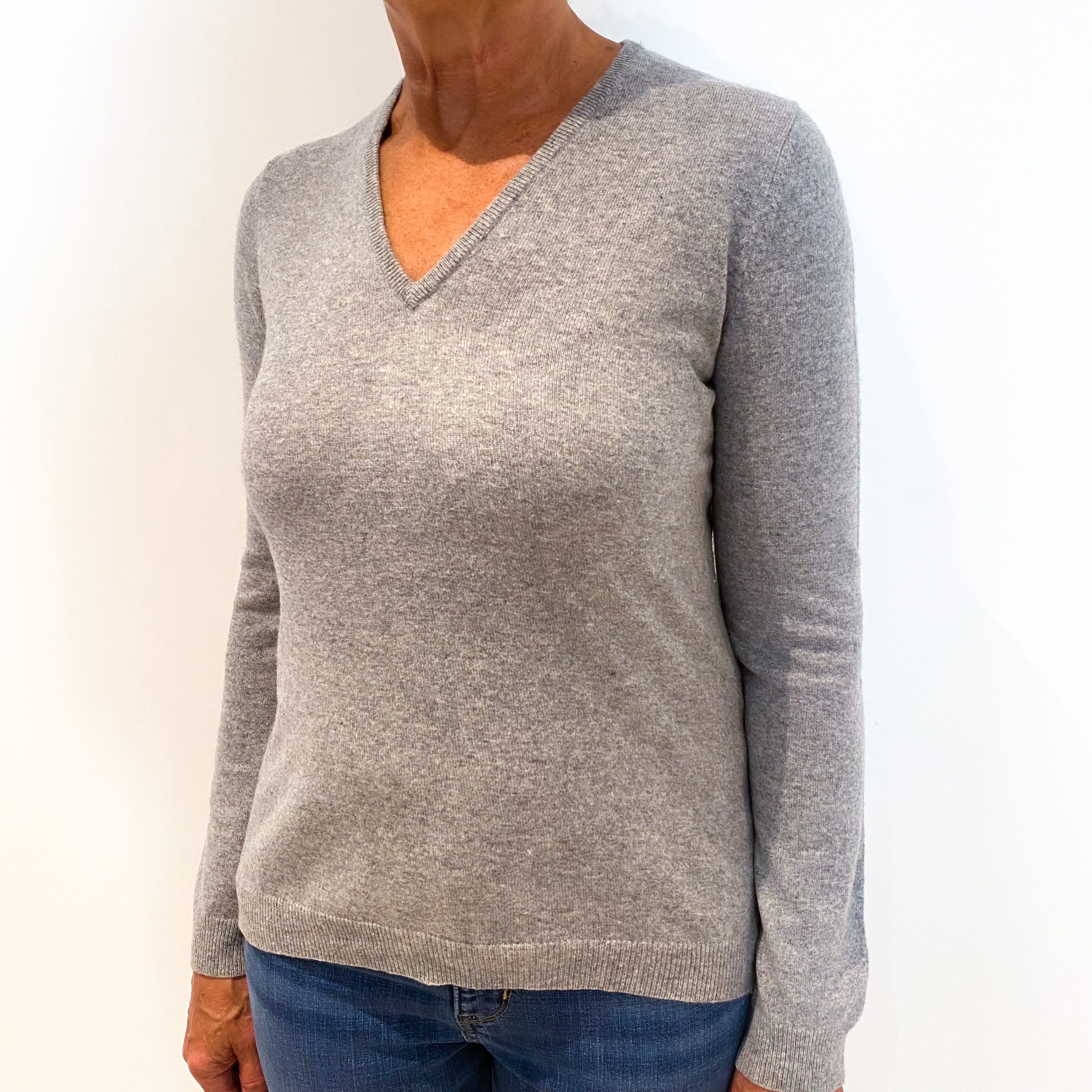 Smoke Grey Cashmere V-Neck Jumper Medium