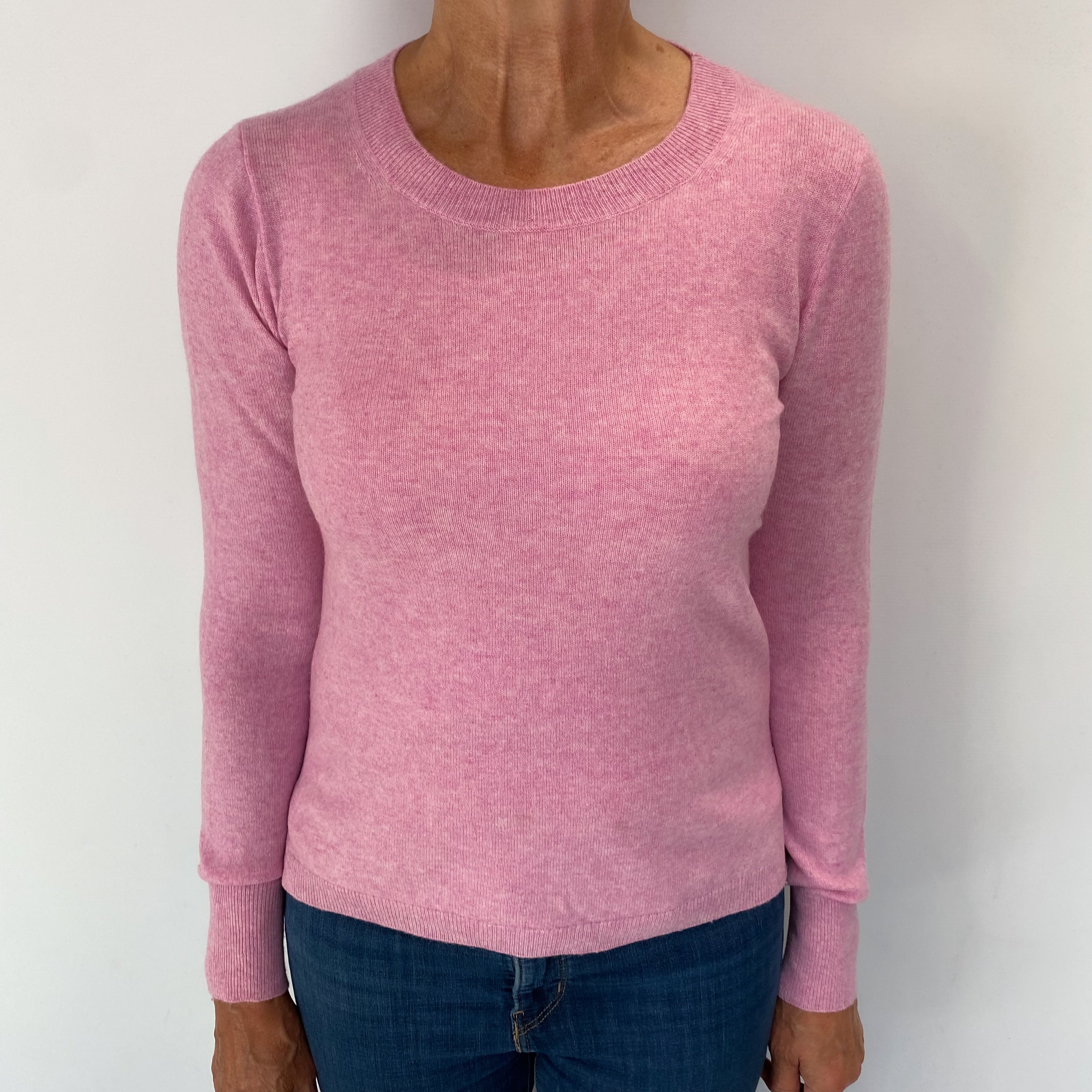 Candy Pink Marl Cashmere Crew Neck Jumper Medium