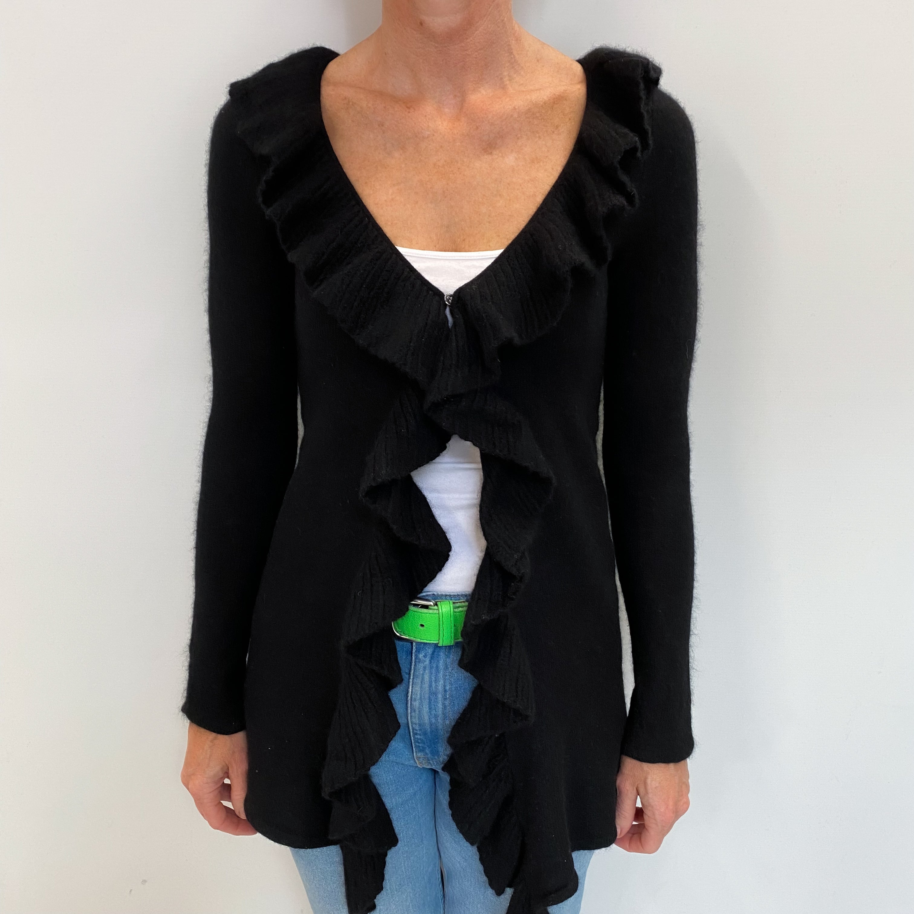 Neimam Marcus Black Cashmere Edge To Edge Cardigan Small