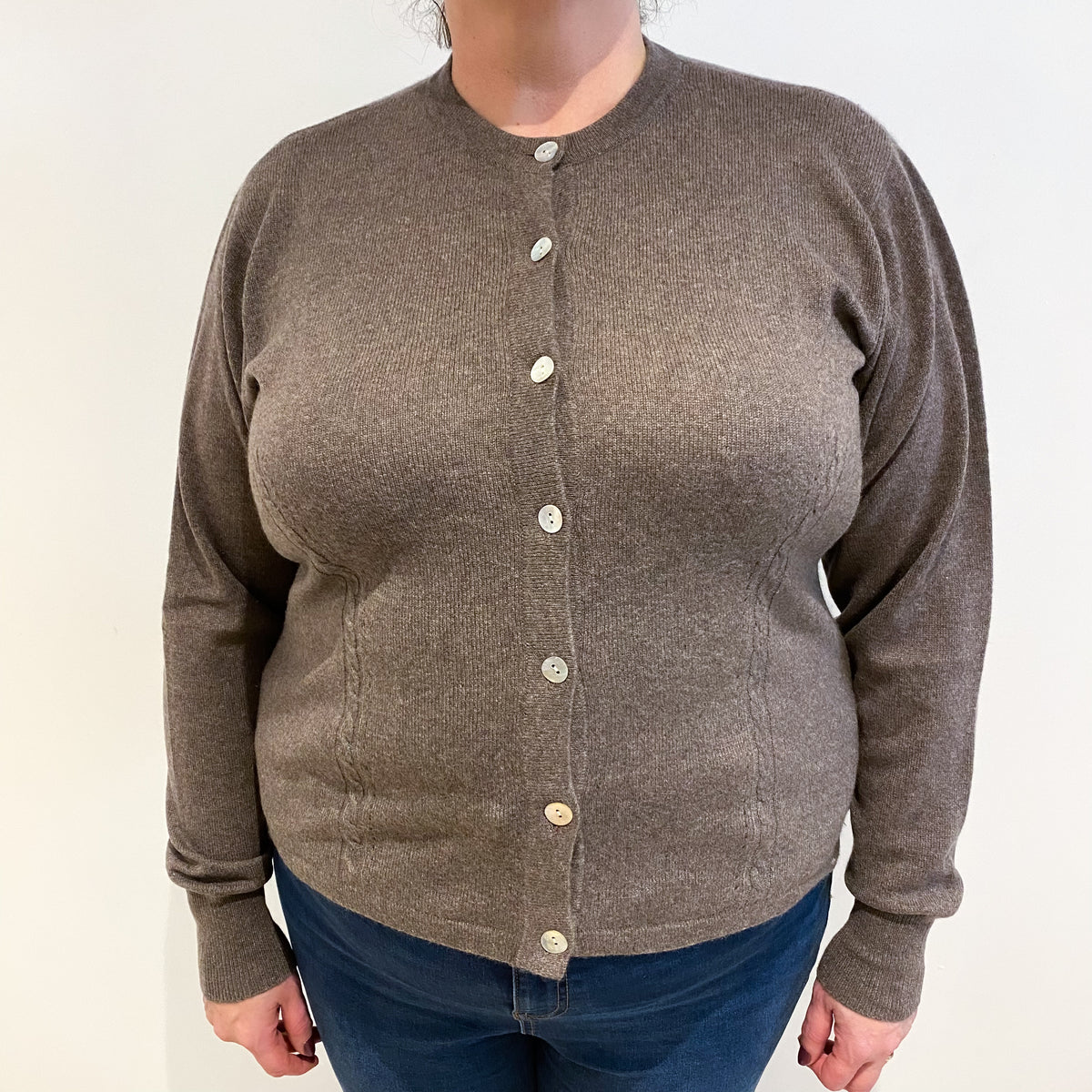 Muted Brown Cashmere Crew Neck Cardigan Extra Large