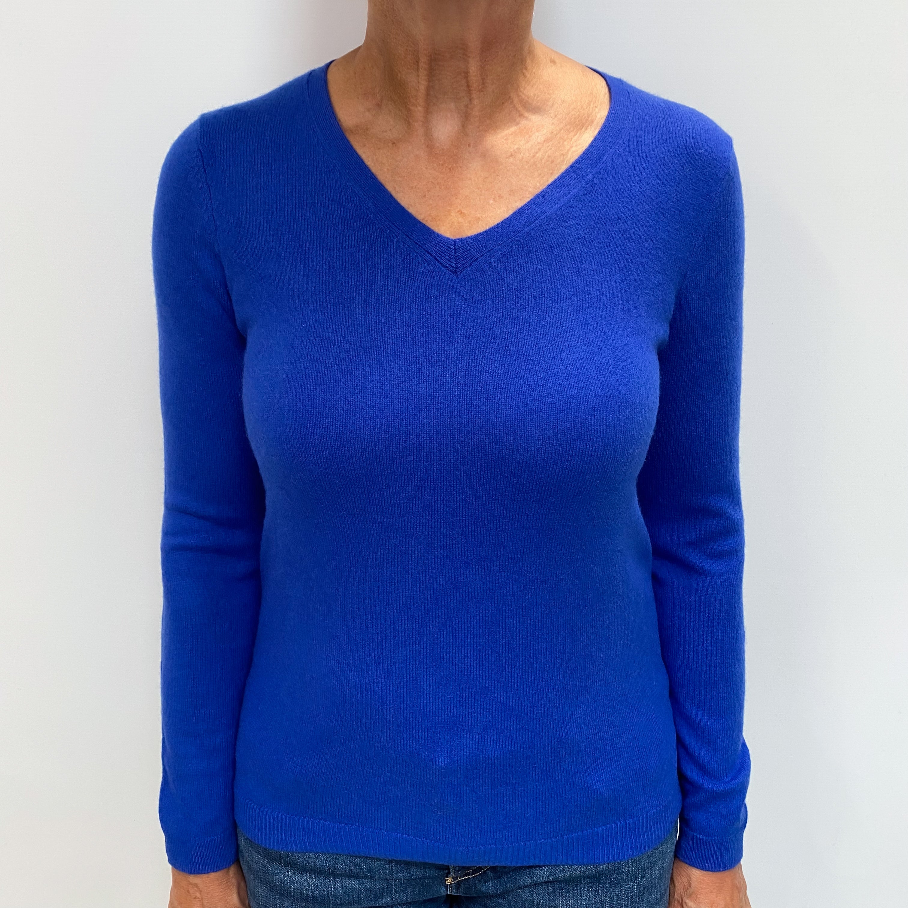 Azure Blue Cashmere V Neck Jumper Medium