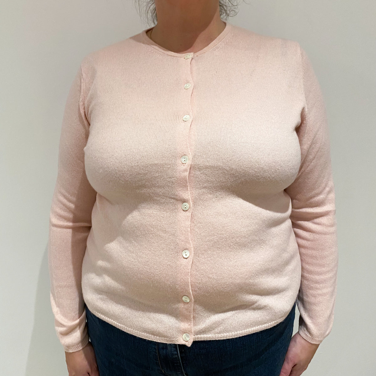 Pale Pink Cashmere Crew Neck Cardigan Extra Large