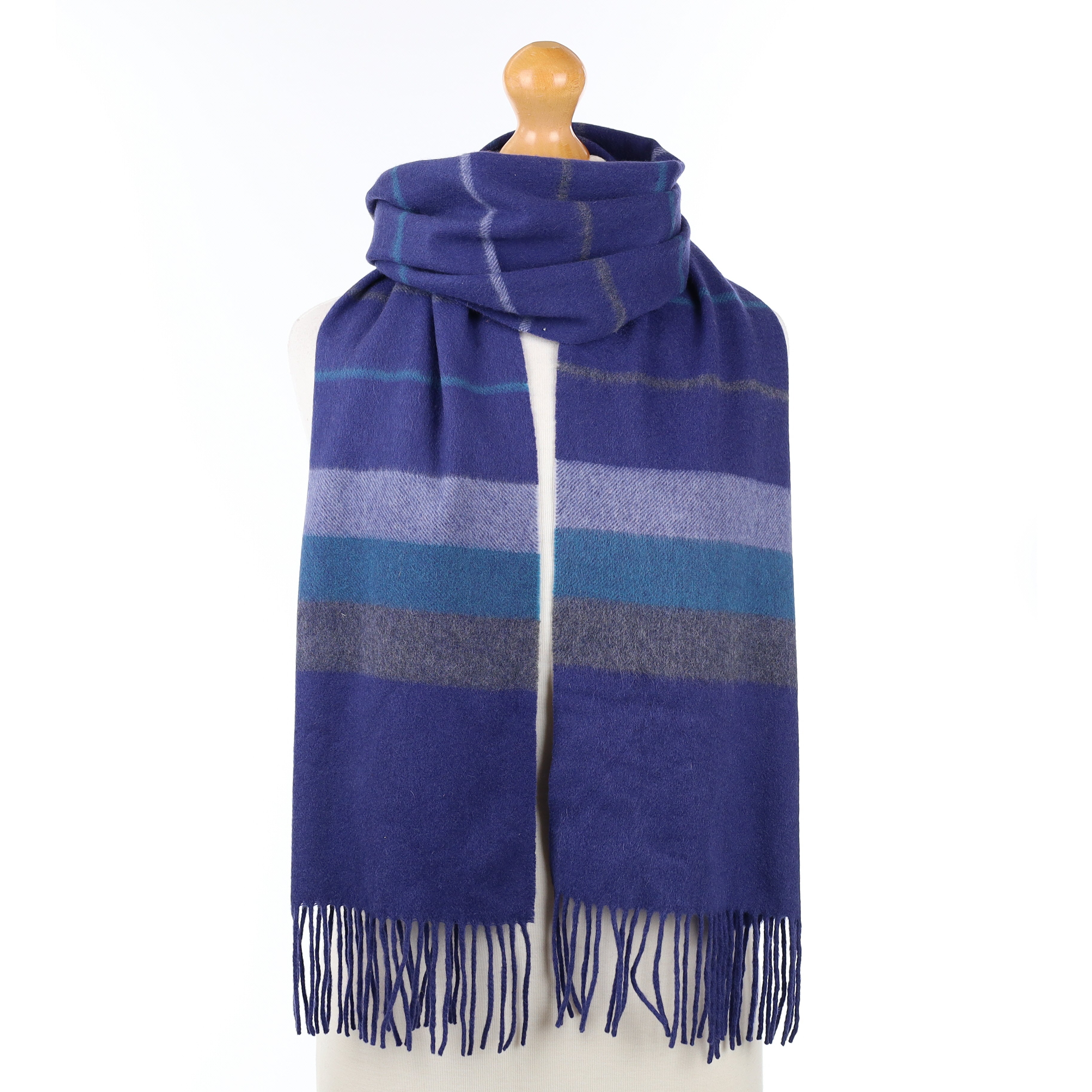 Blue Purple and Grey Patterned Cashmere Woven Scarf