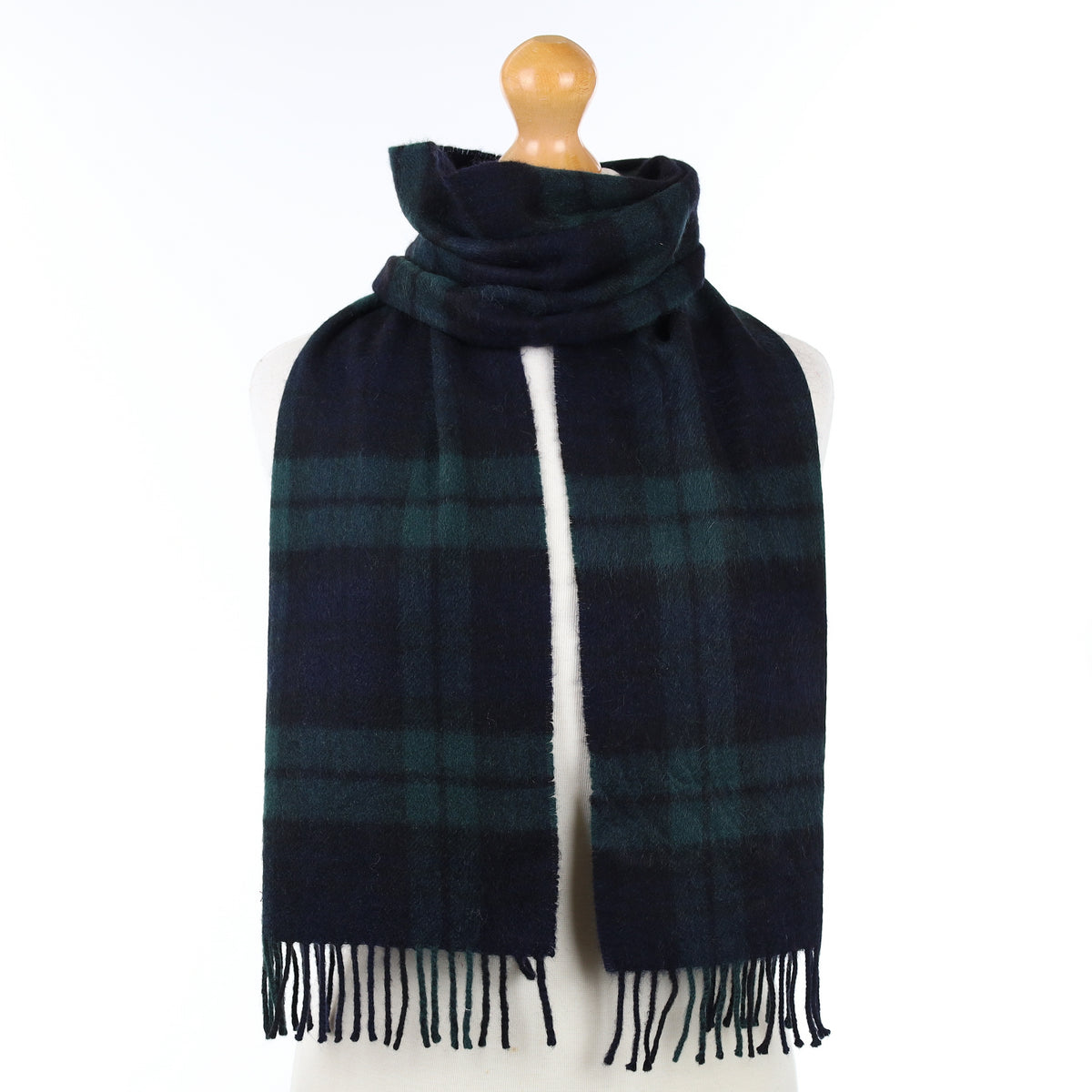 Christy's of London Navy and Green Plaid Cashmere Woven Scarf