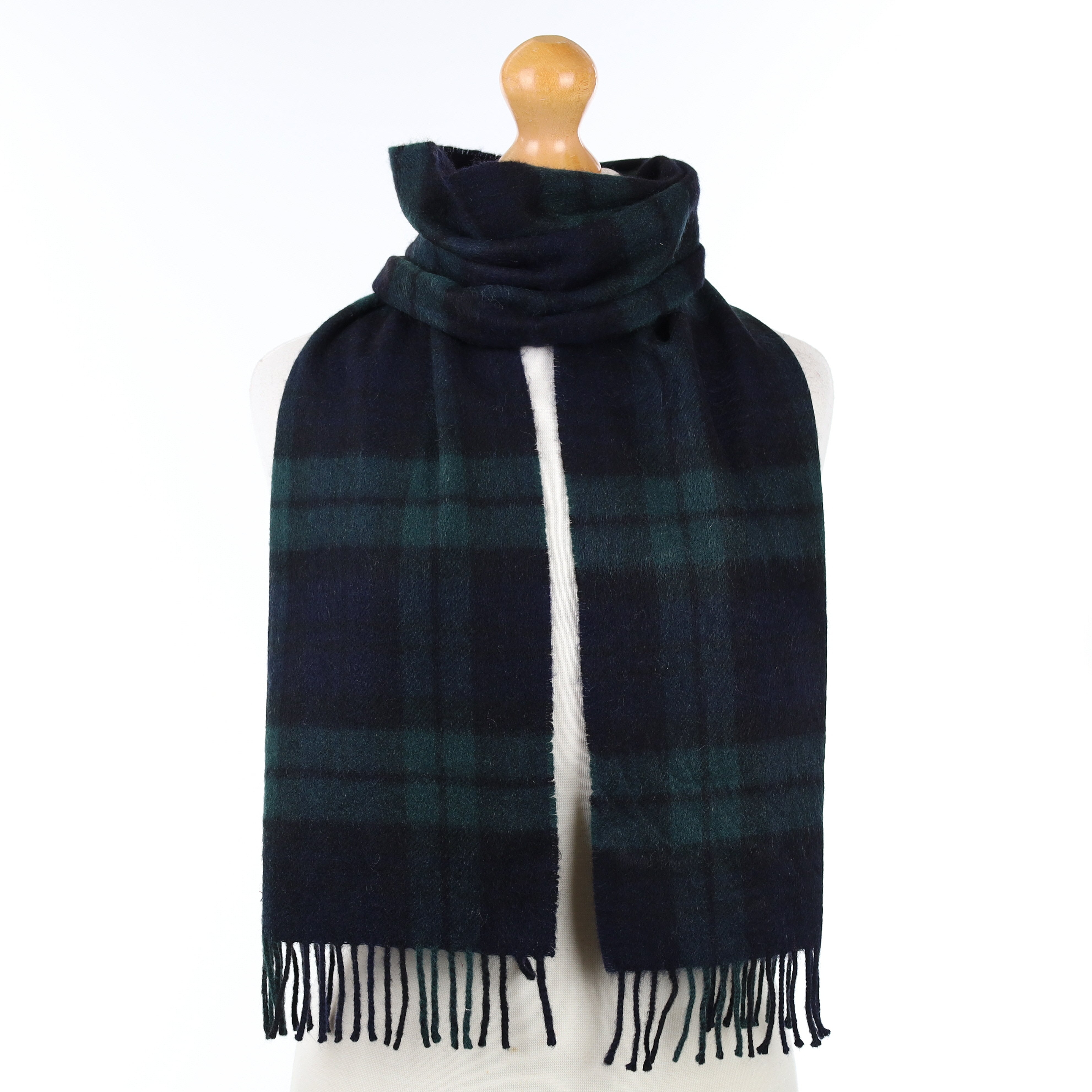 Christy's of London Navy and Green Plaid Cashmere Woven Scarf