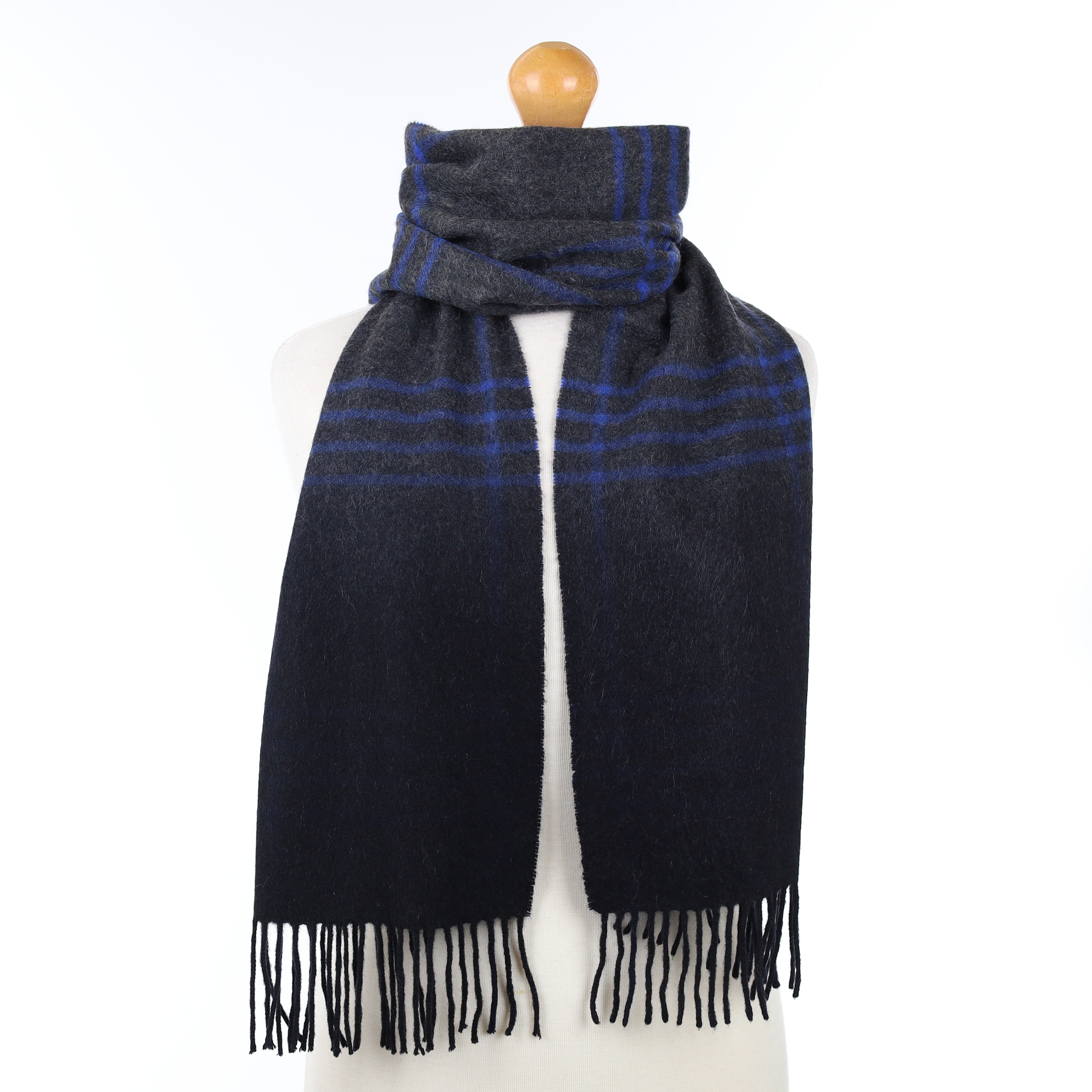 Blue and Grey Patterned Cashmere Woven Scarf