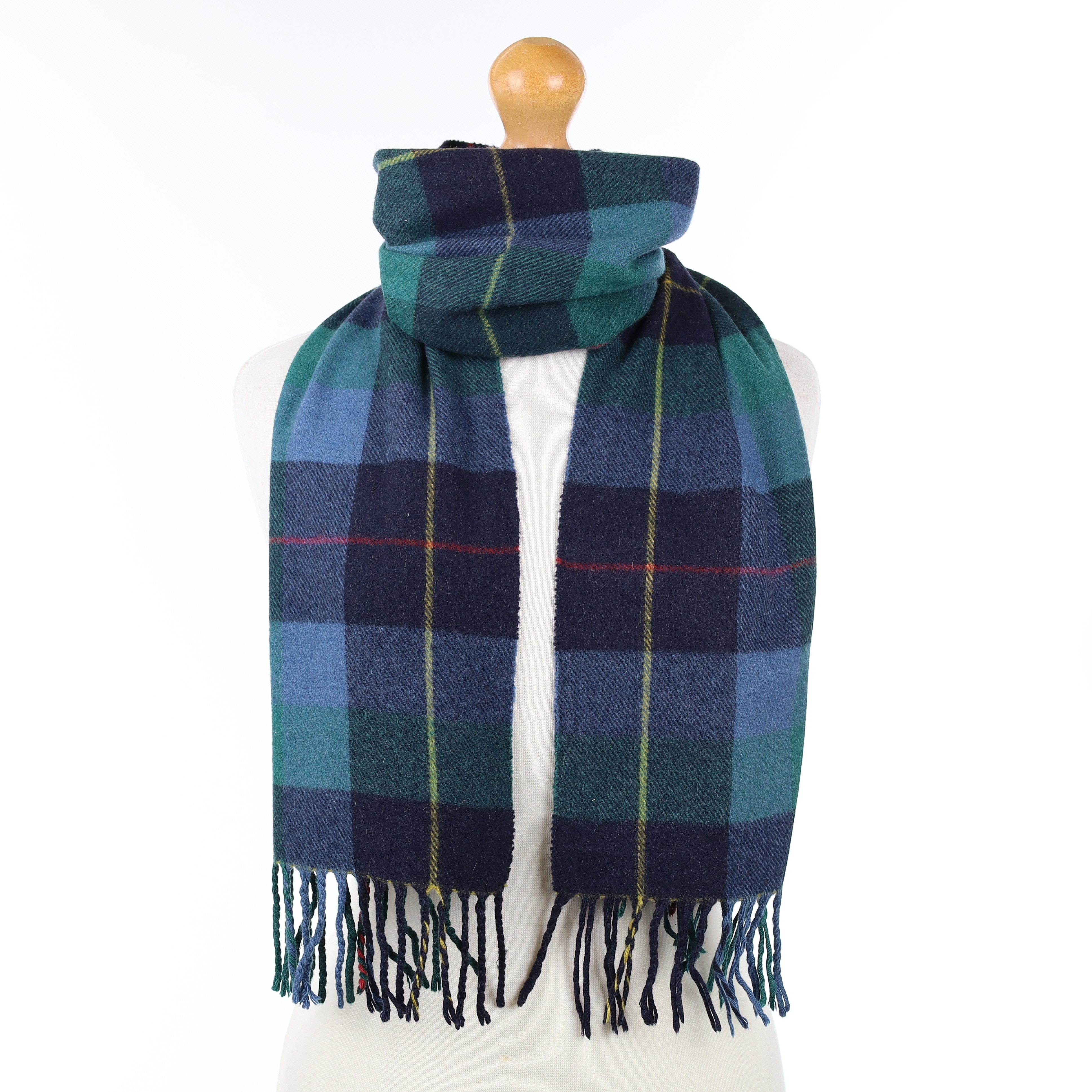 Blue Green and Yellow Patterned Cashmere Woven Scarf